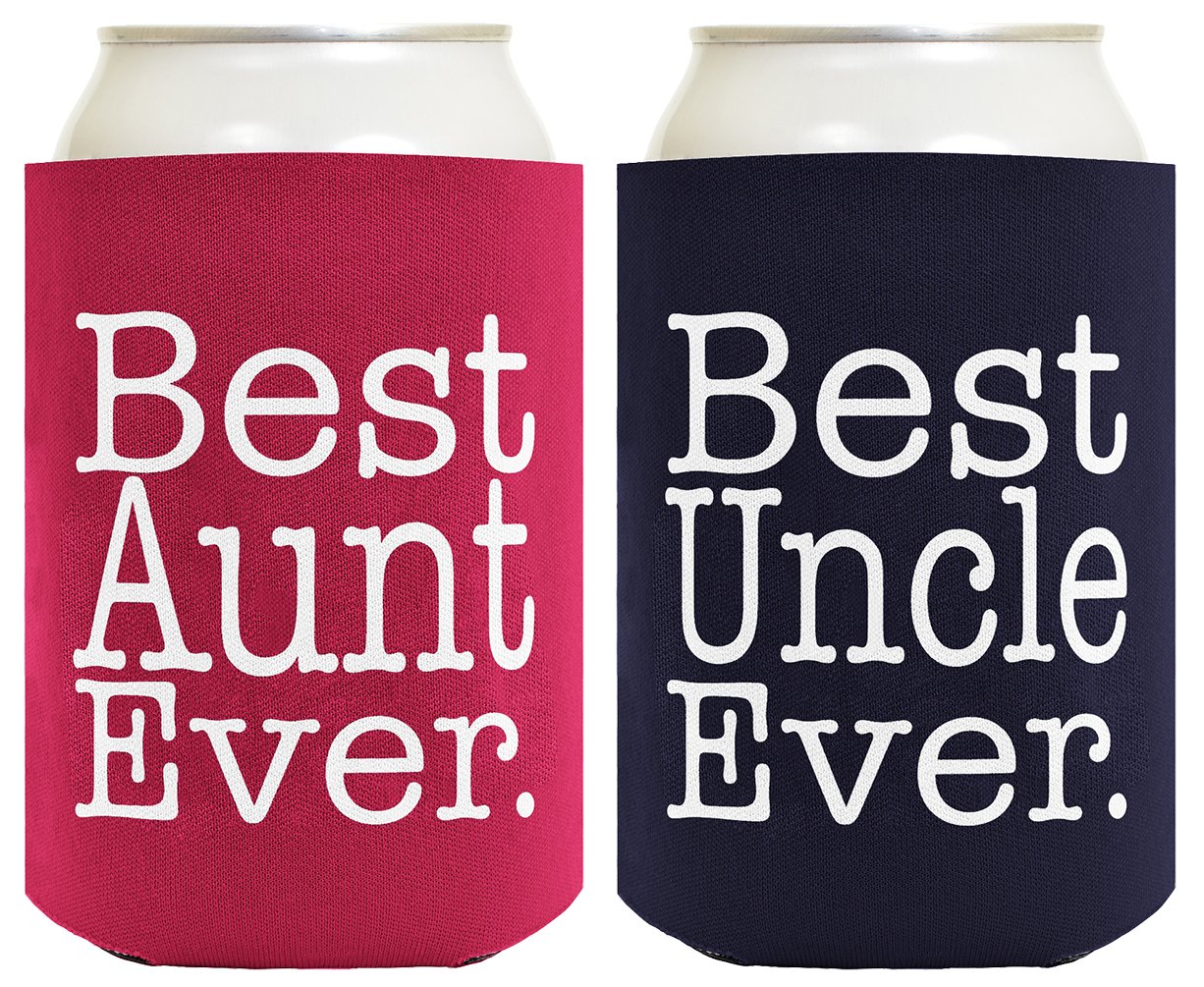 Best Aunt And Uncle Ever Gift Set 2 Pack Can Coolies Drink Coolers Magenta And Navy