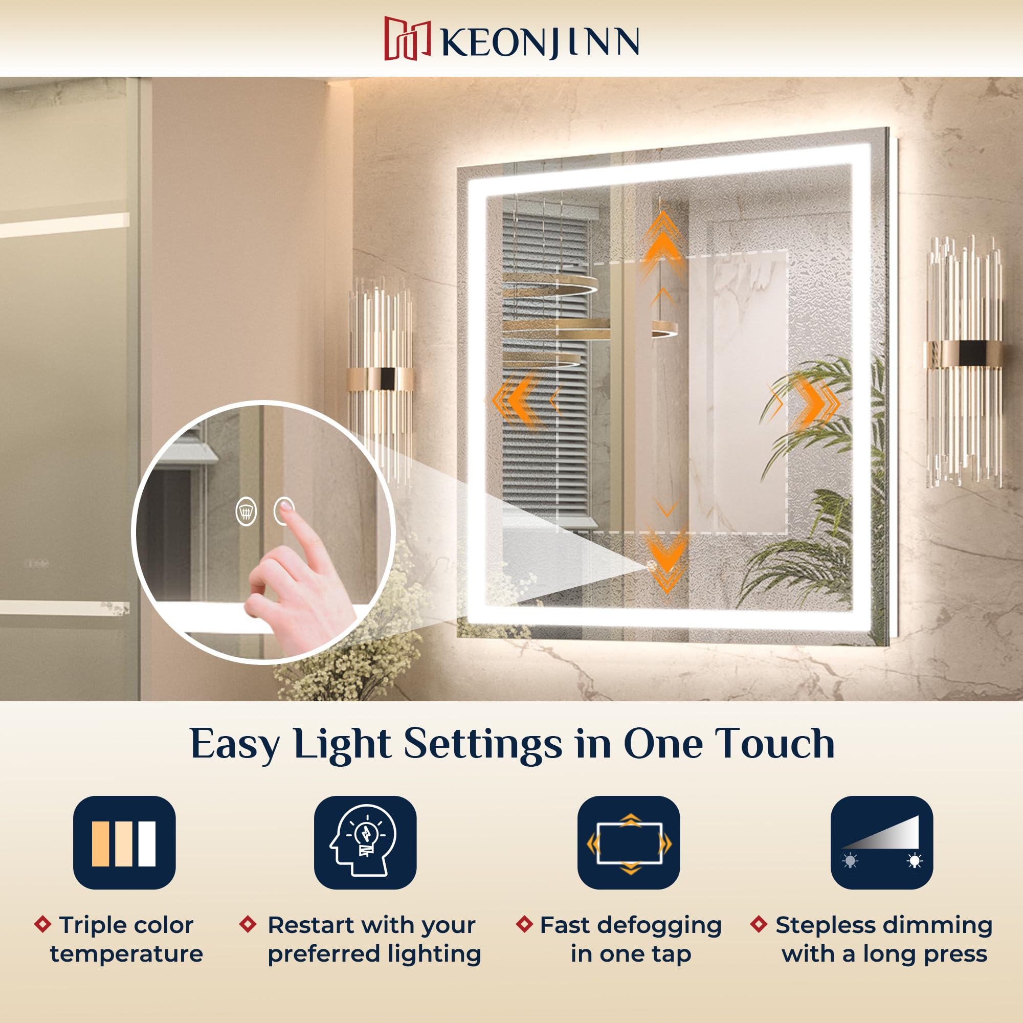 Keonjinn 32     X 36     Lighted Mirror For Bathroom Wall, Led Mirror With Frontlit & Backlit, Bathroom Mirror With Lights, Step