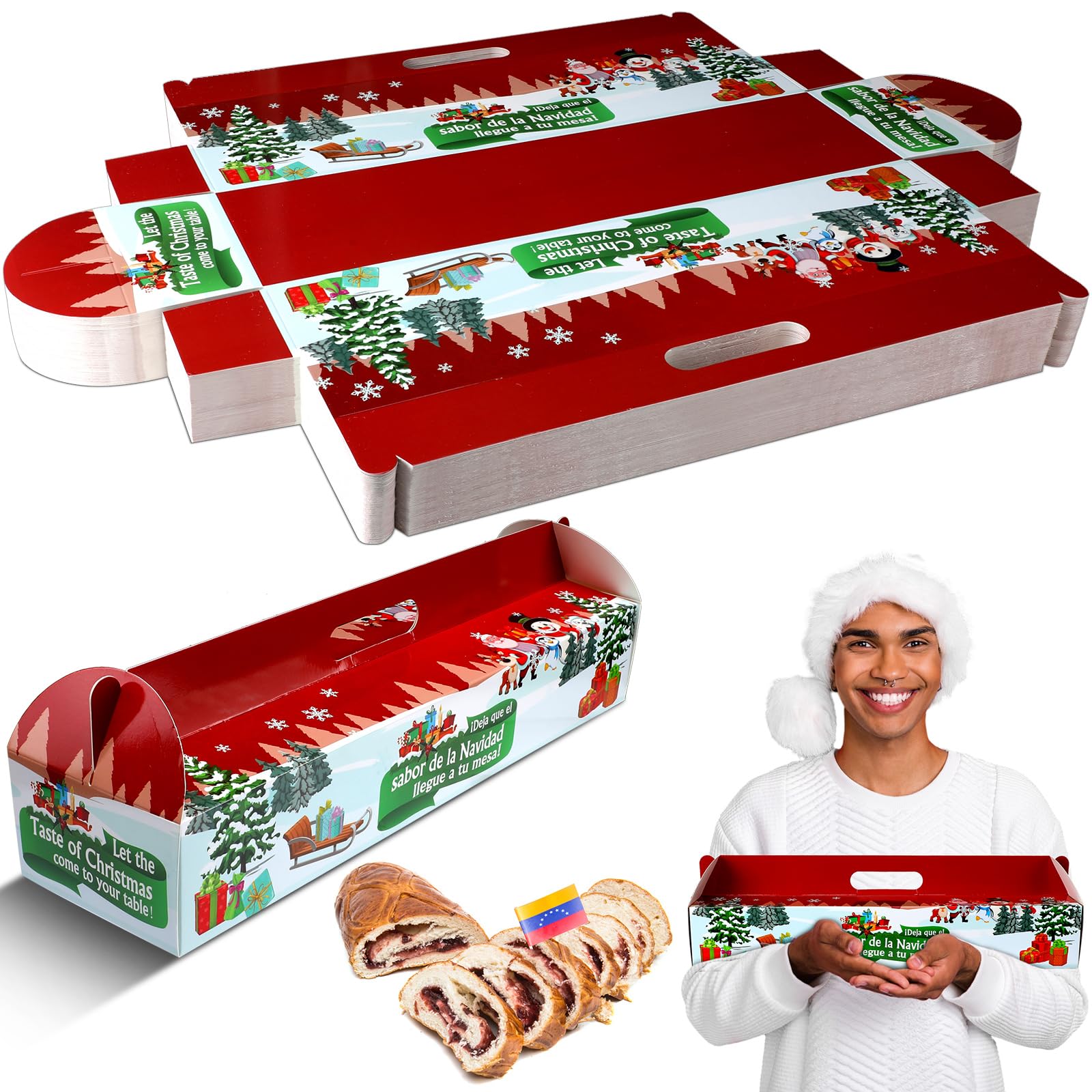 Cholemy 25 Pcs Christmas Ham Bread Boxes Containers 18 x 4.75 x 3 Paperboard Baking Bakery Box Bags for Homemade Bread Holiday P