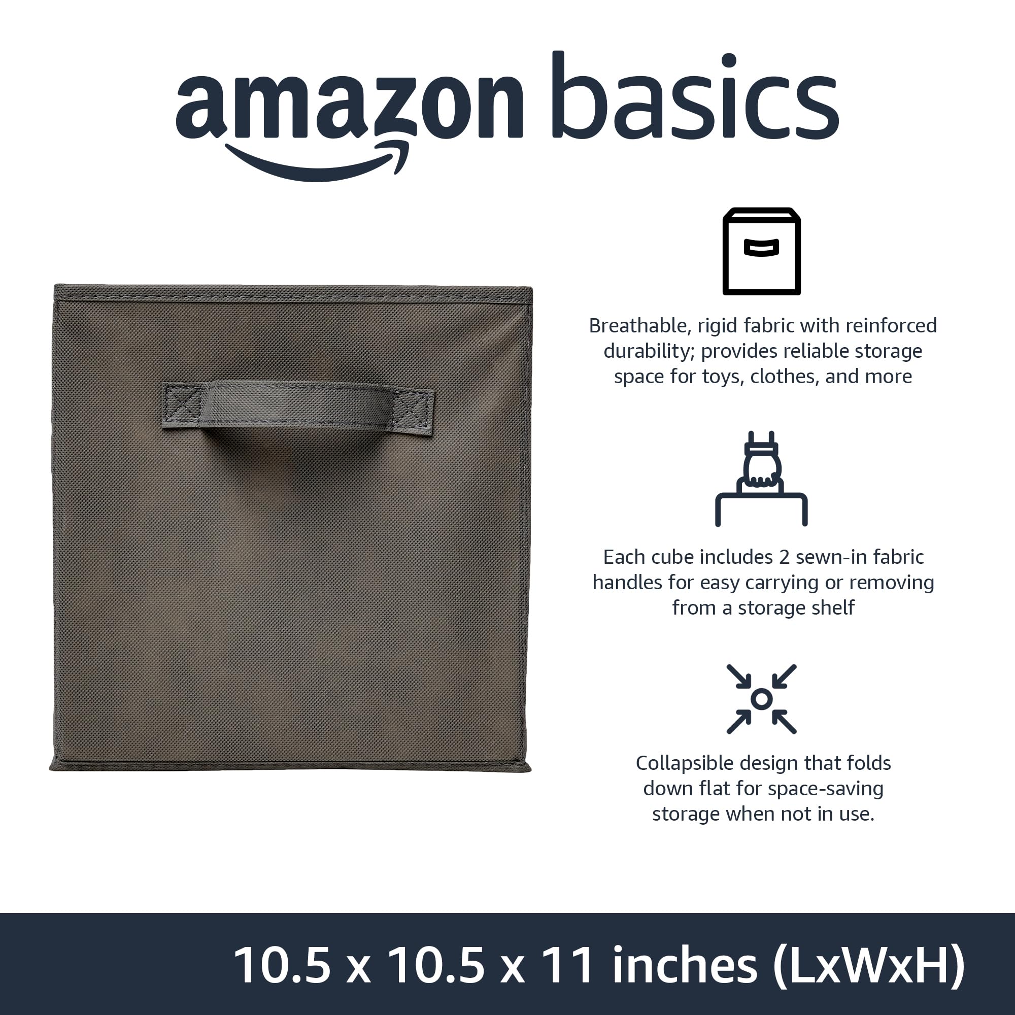 Amazon Basics collapsible Fabric Storage cubes Organizer with Handles  105x105x11  Pack of 6  gray