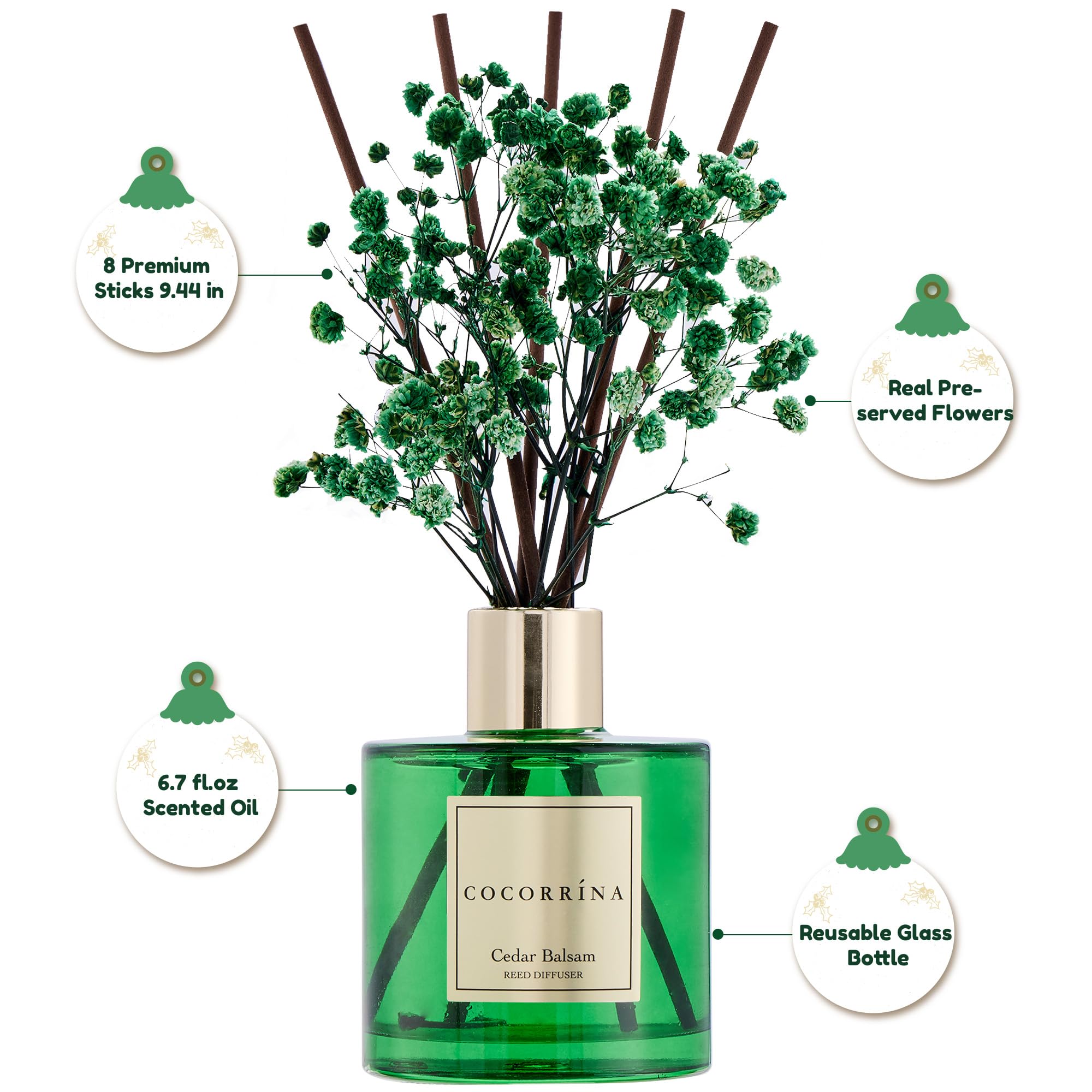 COCORR  NA Reed Diffuser - Cedar Balsam 6.7 fl oz Diffuser with Sticks Bathroom Shelf Decor Christmas Reed Diffuser