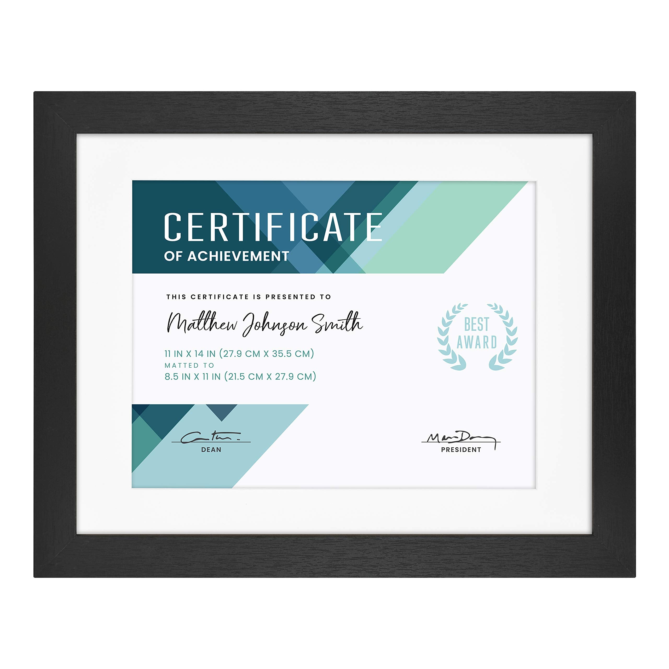 MCS Studio Gallery 11x14 Matted To Fit 8.5x11 Picture Frame Black Woodgrain, Rectangle Photo Frame for Photos, Posters & Art Pri