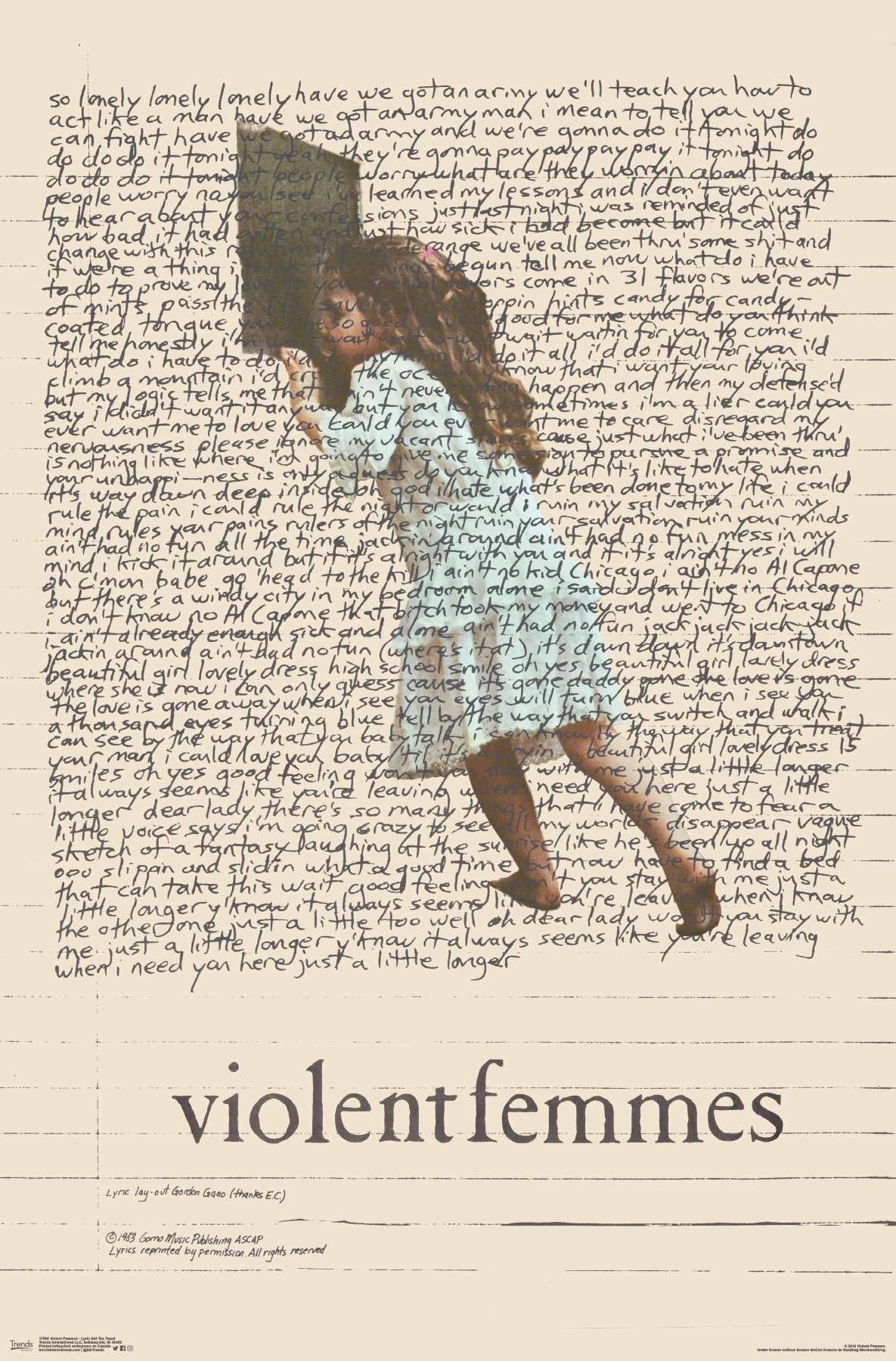 Trends International Violent Femmes - Lyric Girl Tea Towel Wall Poster, 14.725'' X 22.375'', Premium Unframed Version