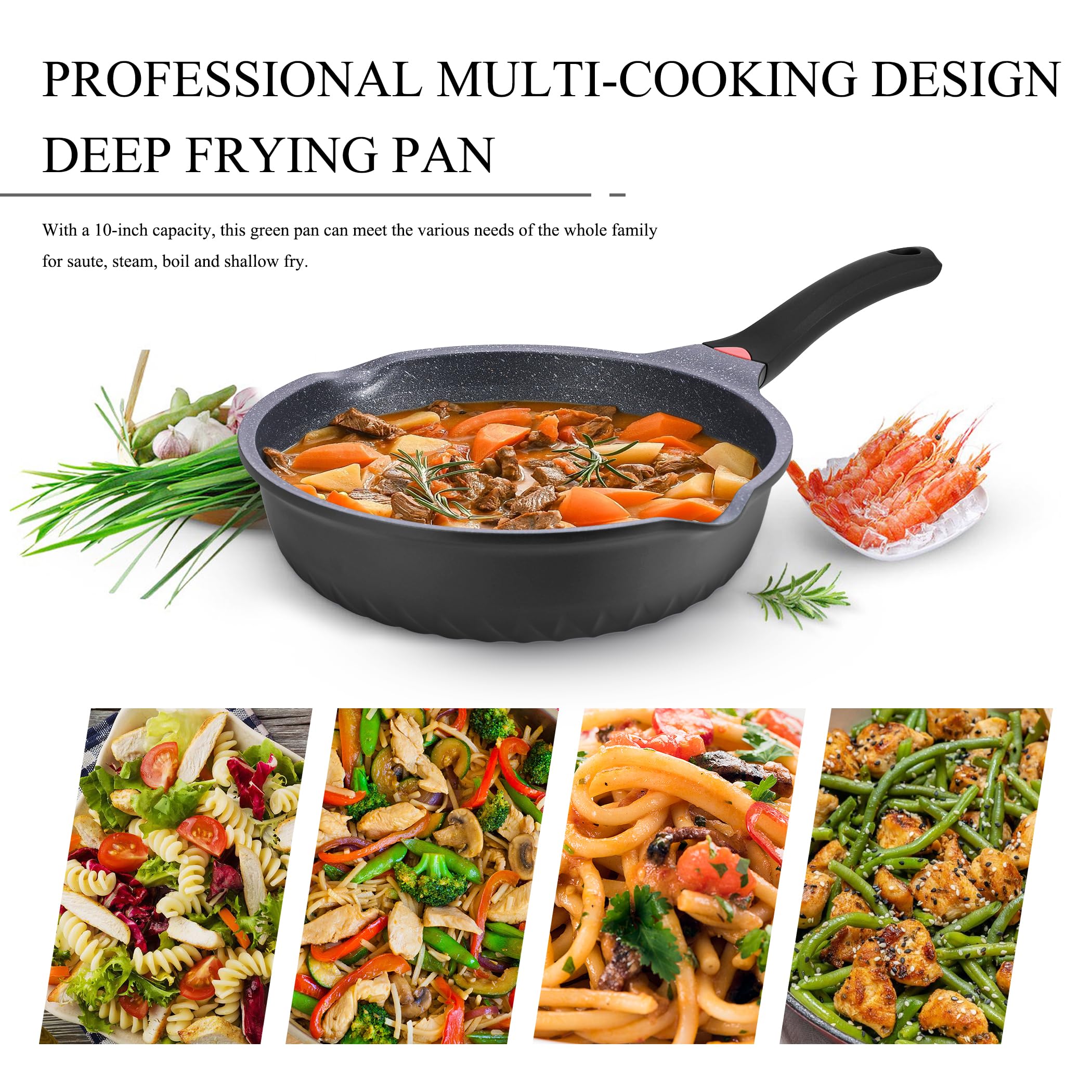 Vinchef Nonstick Skillet With Lid, 11In/5Qt Aluminum Deep Frying/Saute Pan With Lid And Heat Indicator, Anti Scratch And Anti St