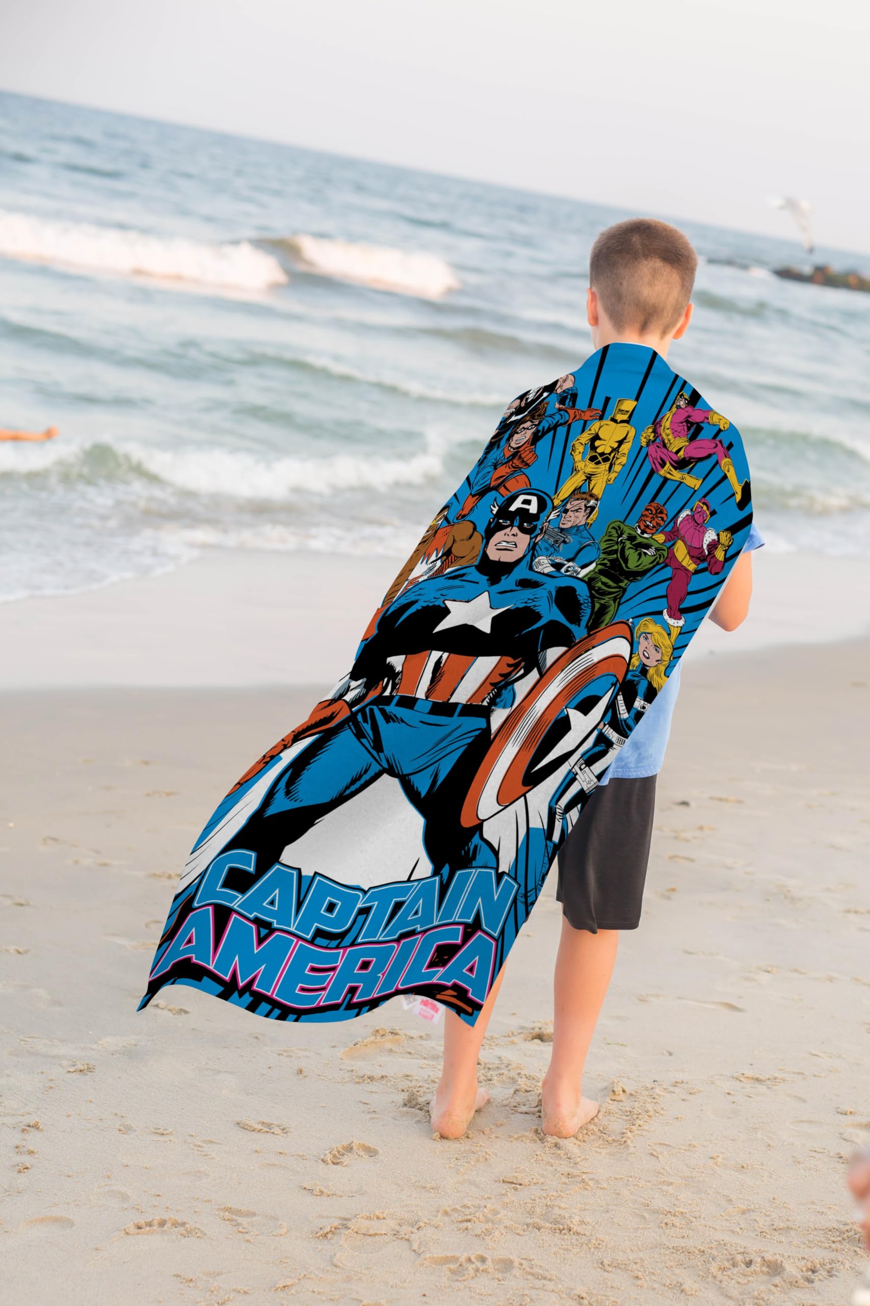 Jay Franco Marvel Comics Captain America Kids Bath Pool Beach Towel - Super Soft & Absorbent 100% Cotton Towel  Measures 28 x 58