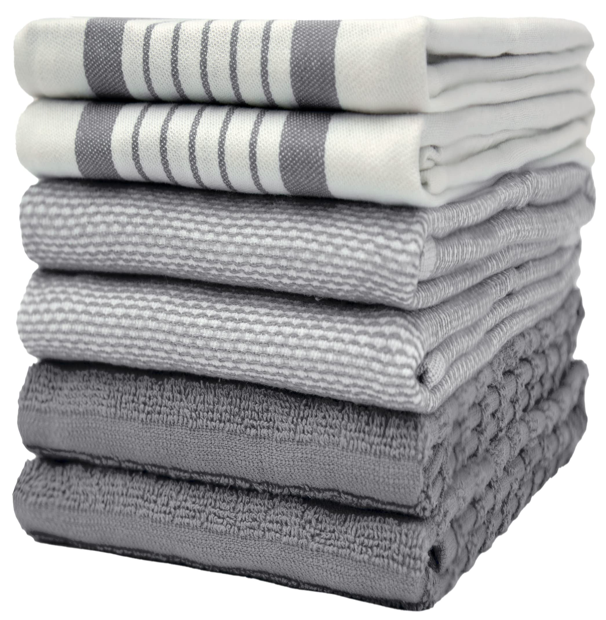 Premium Kitchen Towels (20?X 28?, 6 Pack) - Large Cotton Kitchen Hand Towels - Striped Flat & Terry Towel - Highly Absorbent Tea