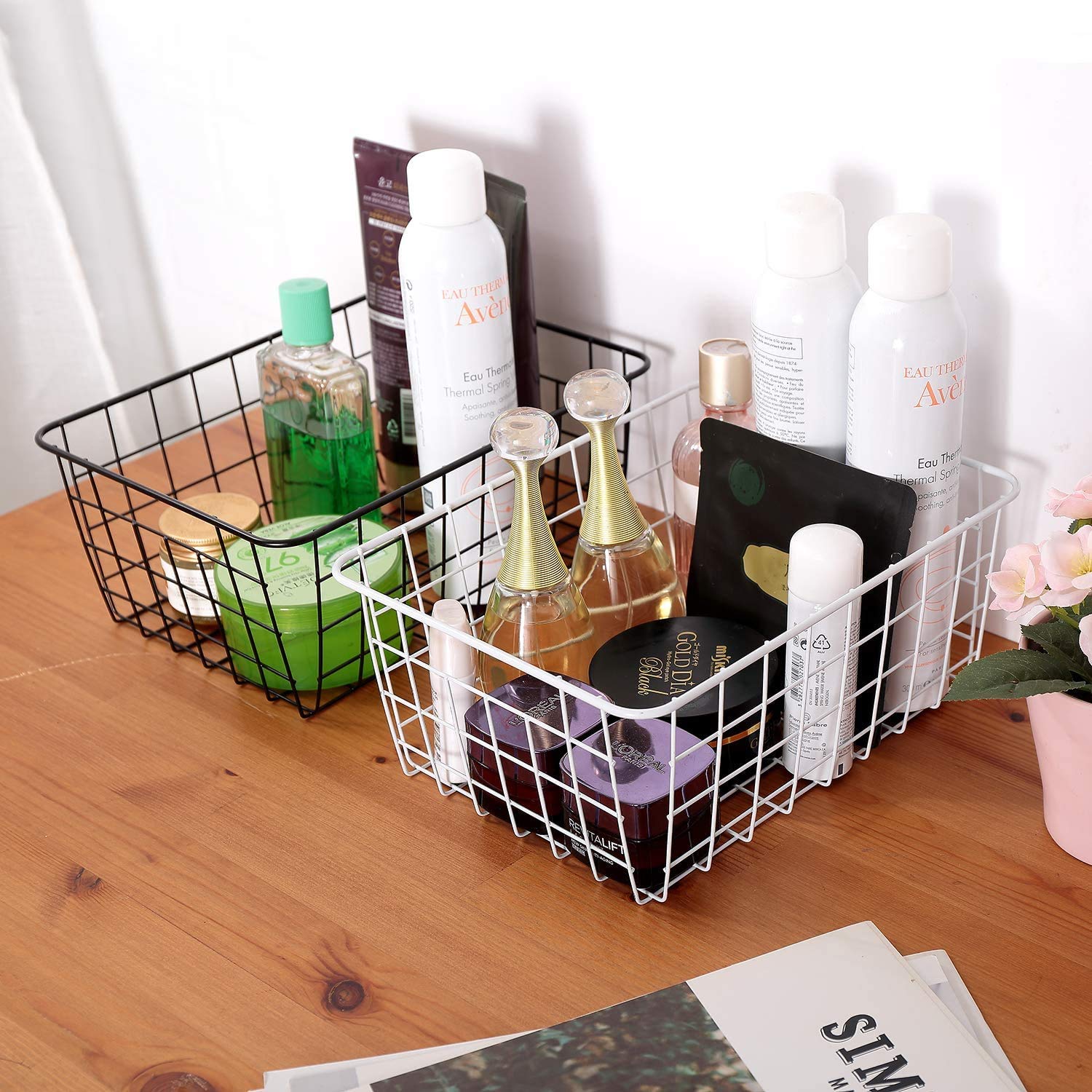 Aeggplant Kitchen Wire Baskets Farmhouse Decor Metal Food Storage Organizer, Household Refrigerator Bin With Built-In Handles Fo