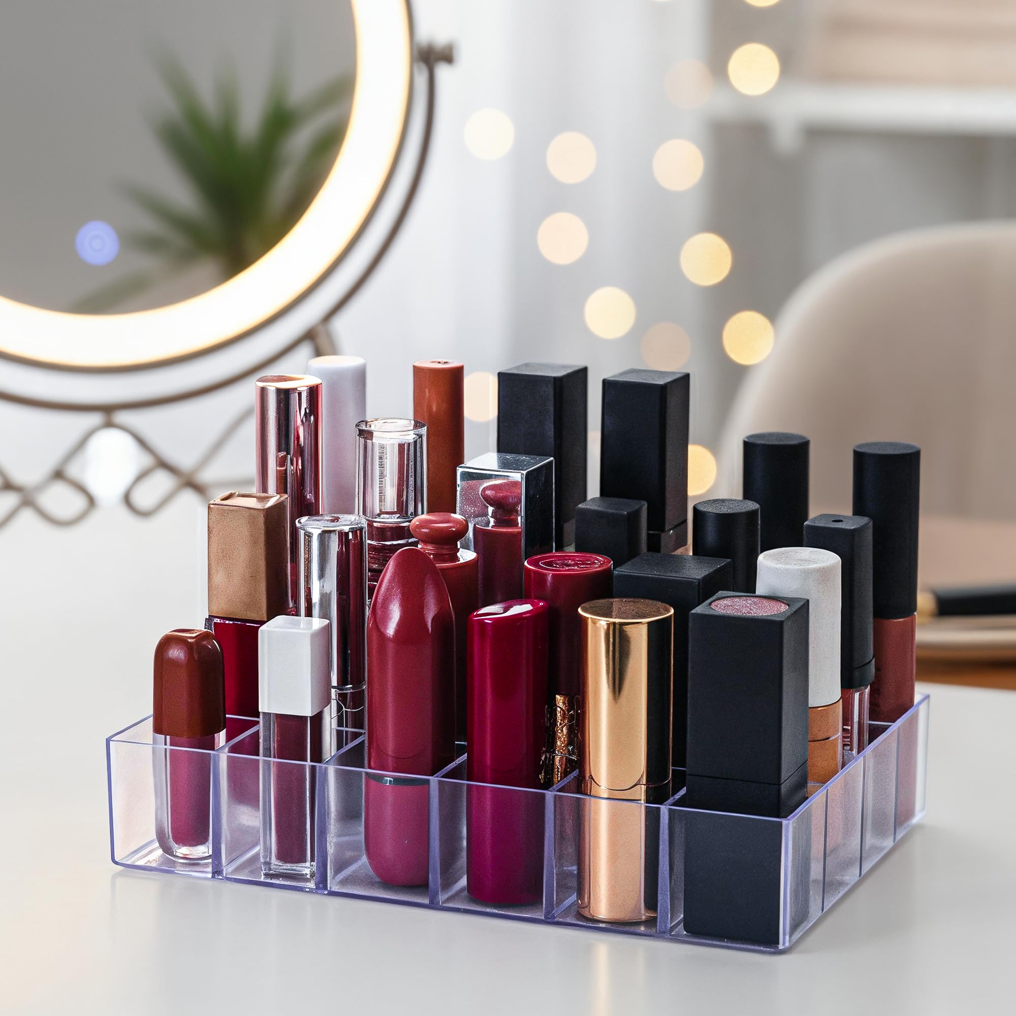 Kuber Industries Plastic 24 Compartment Lipstick Organizer | Multipurpose Gloss, Makeup Storage Case Holder | Cosmetic Shelf Too