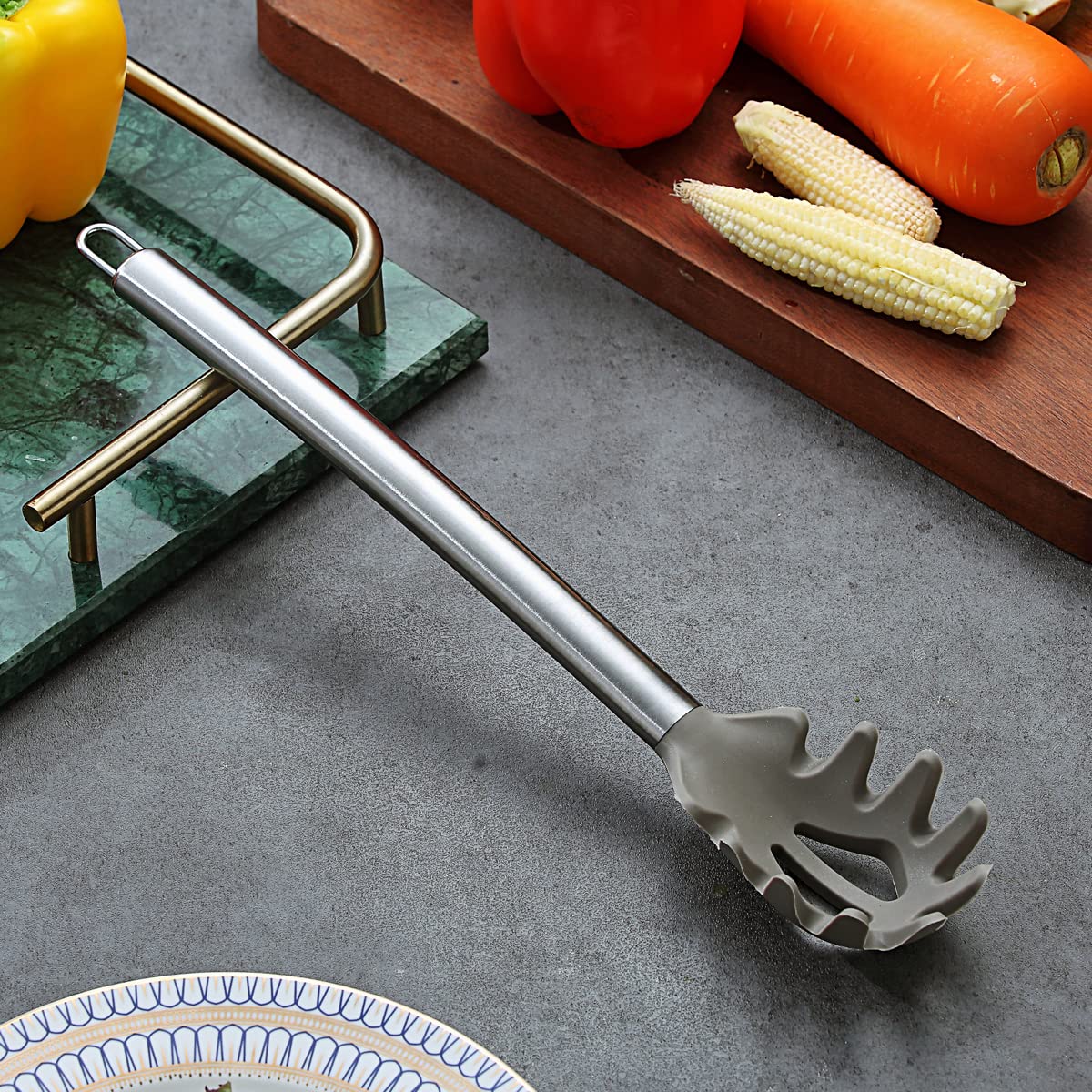 Berglander Spaghetti Spoon Non-Stick Silicone Pasta Server, Spaghetti Server For Cooking, Pasta Fork, Noddle Fork, Dishwasher Sa