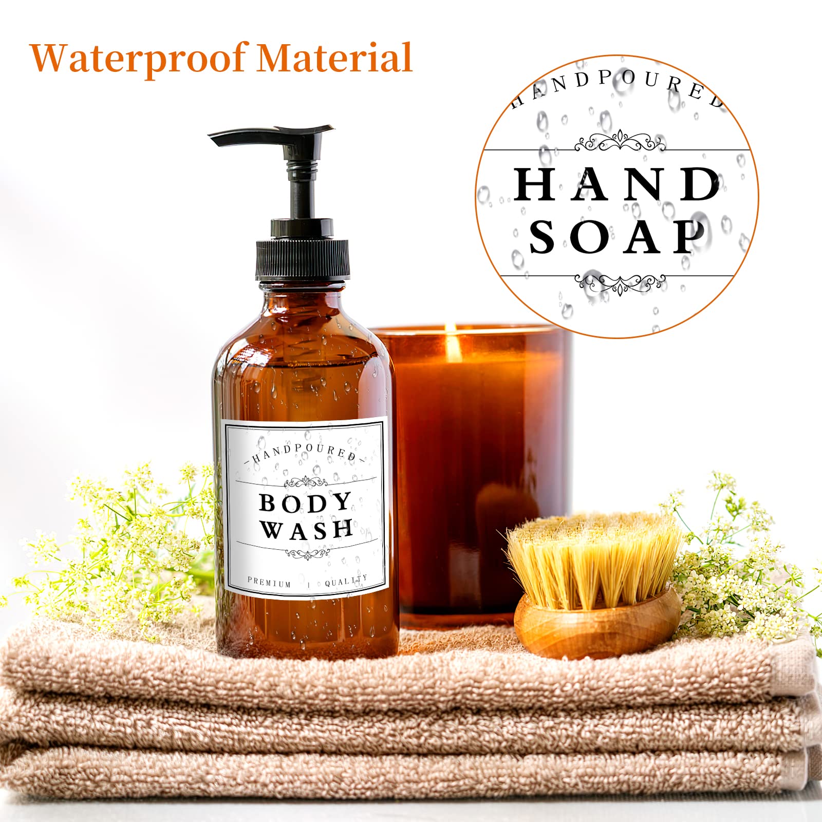 White Waterproof Soap Labels For Plastic/Glass Bottles, Bathroom/Kitchen Hand Soap Dispenser Label Stickers, Removable Cleaning