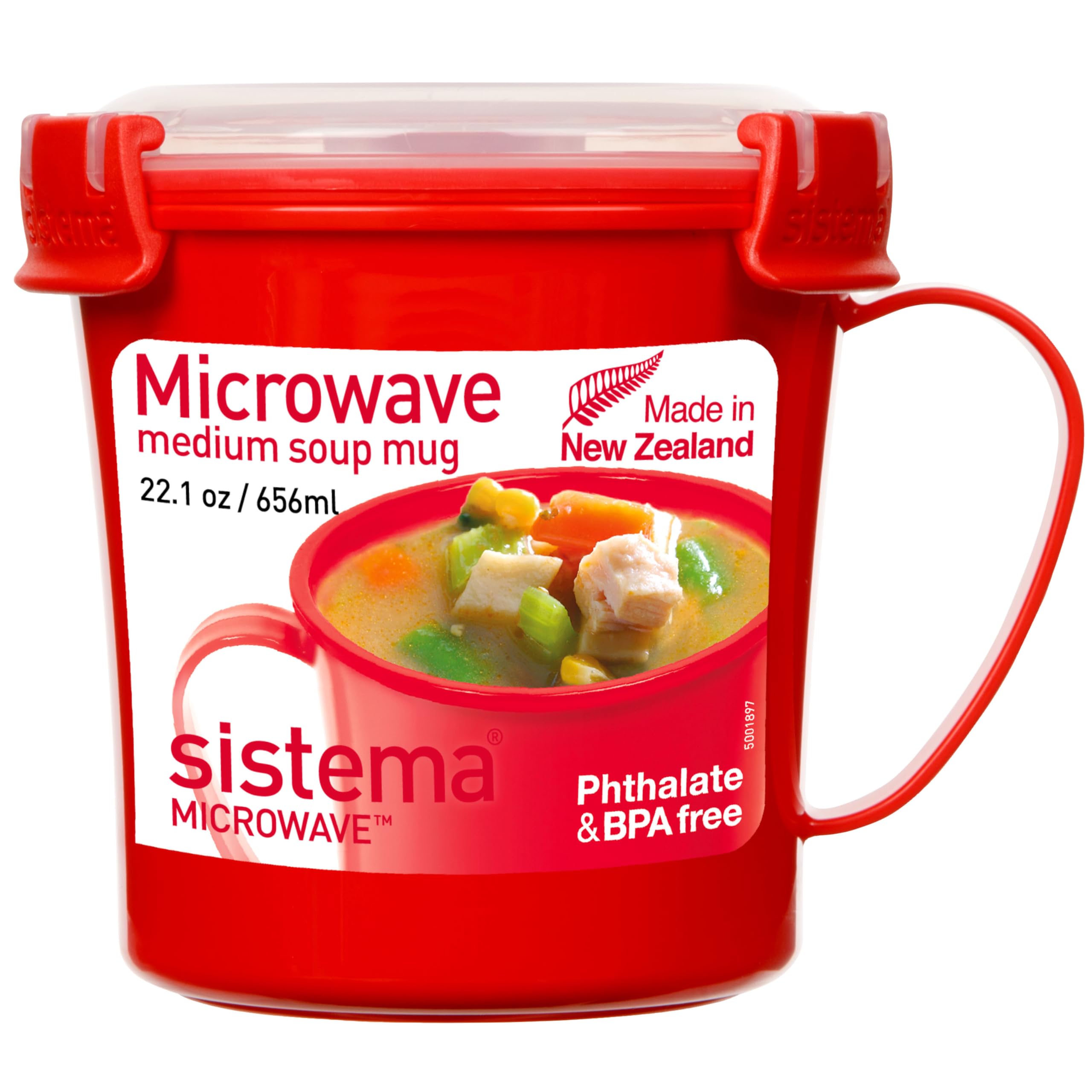 Sistema Microwave Soup Mug - Red, Plastic, 1 Count, Model 1107 with Lid & Steam Release Vent