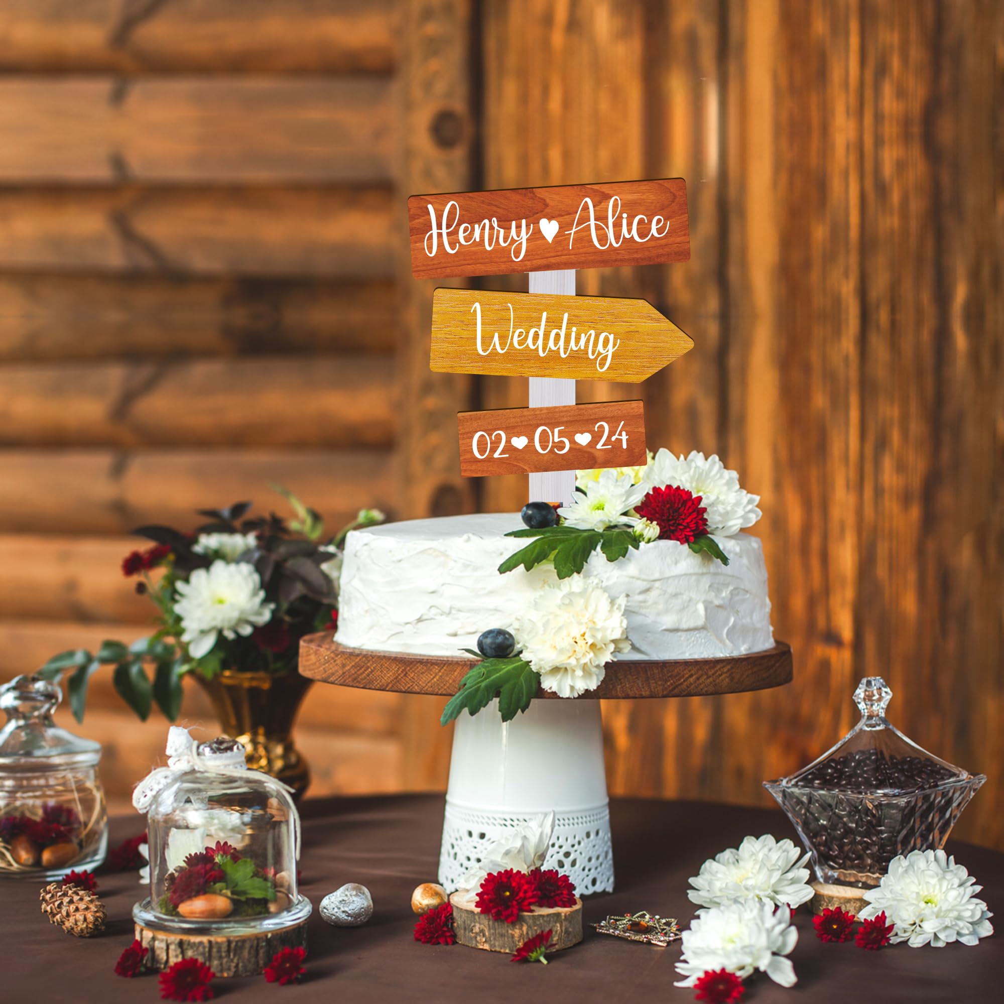 Party to Be Personalized Rustic Fall Wedding Cake Topper in Wood Custom Bride & Groom Names Initials Wedding Date Cake Decoratio