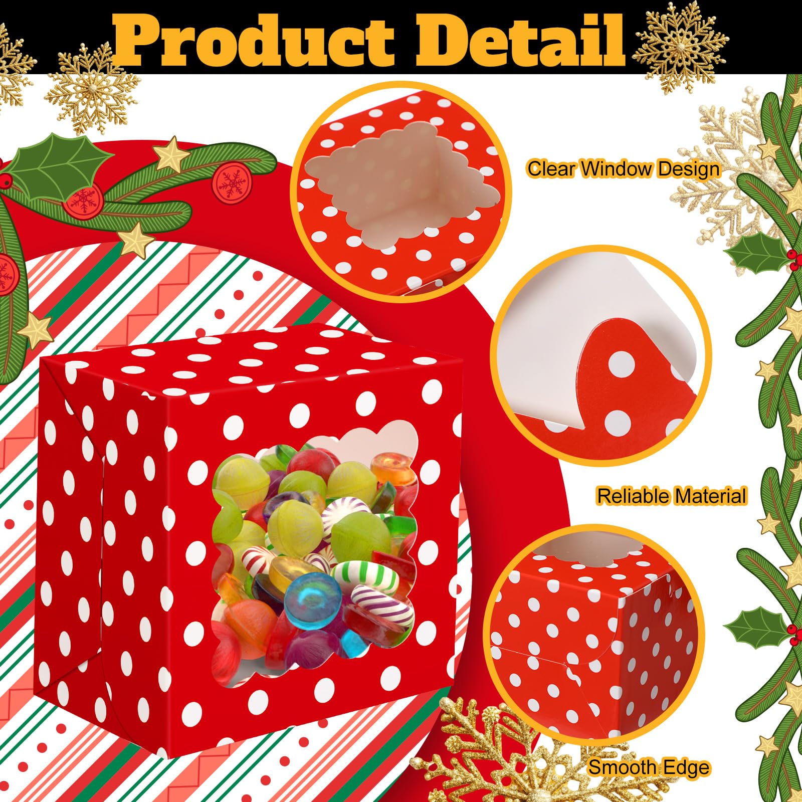 Humyoun 100 Pcs Christmas Cookie Boxes for Gift Giving 4 x 4 x 2.5 Inch Small Red and White Bakery Treat Boxes with Window for X