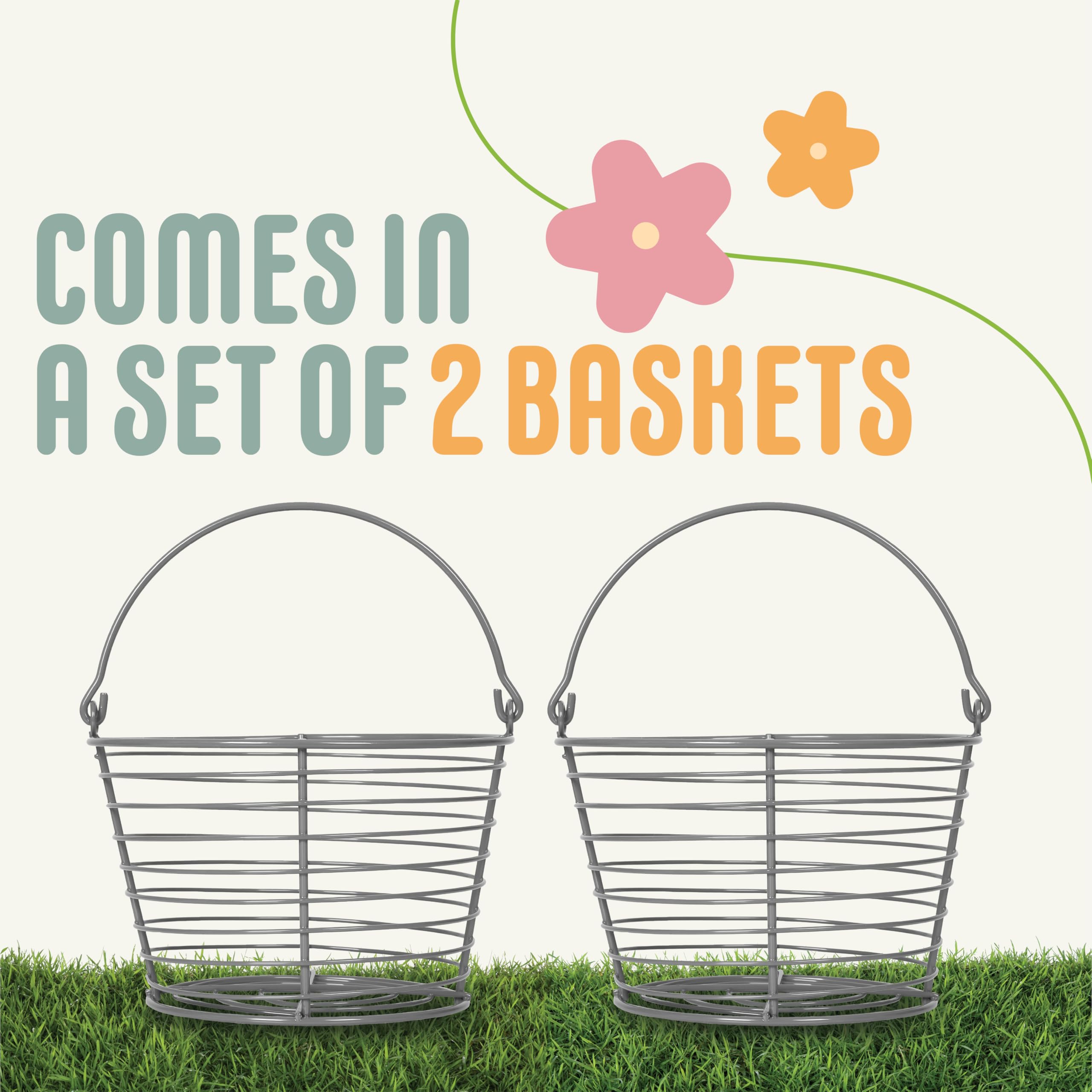Concord 8'' Egg Basket For Storage Collecting And Transporting Chicken And Duck Eggs. Farm Grade Wire Baskets. 2 Pack (Grey)