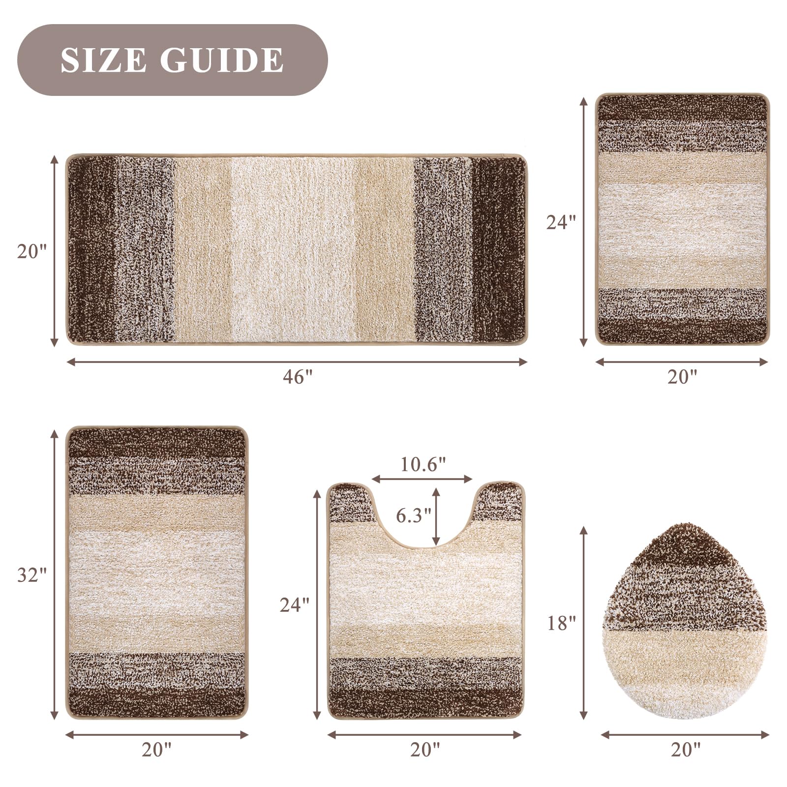 Bsmathom Bathroom Rugs Sets 5 Piece With Toilet Lid Cover, Absorbent Non-Slip Bath Mats For Bathroom, Soft Shaggy Machine Washab