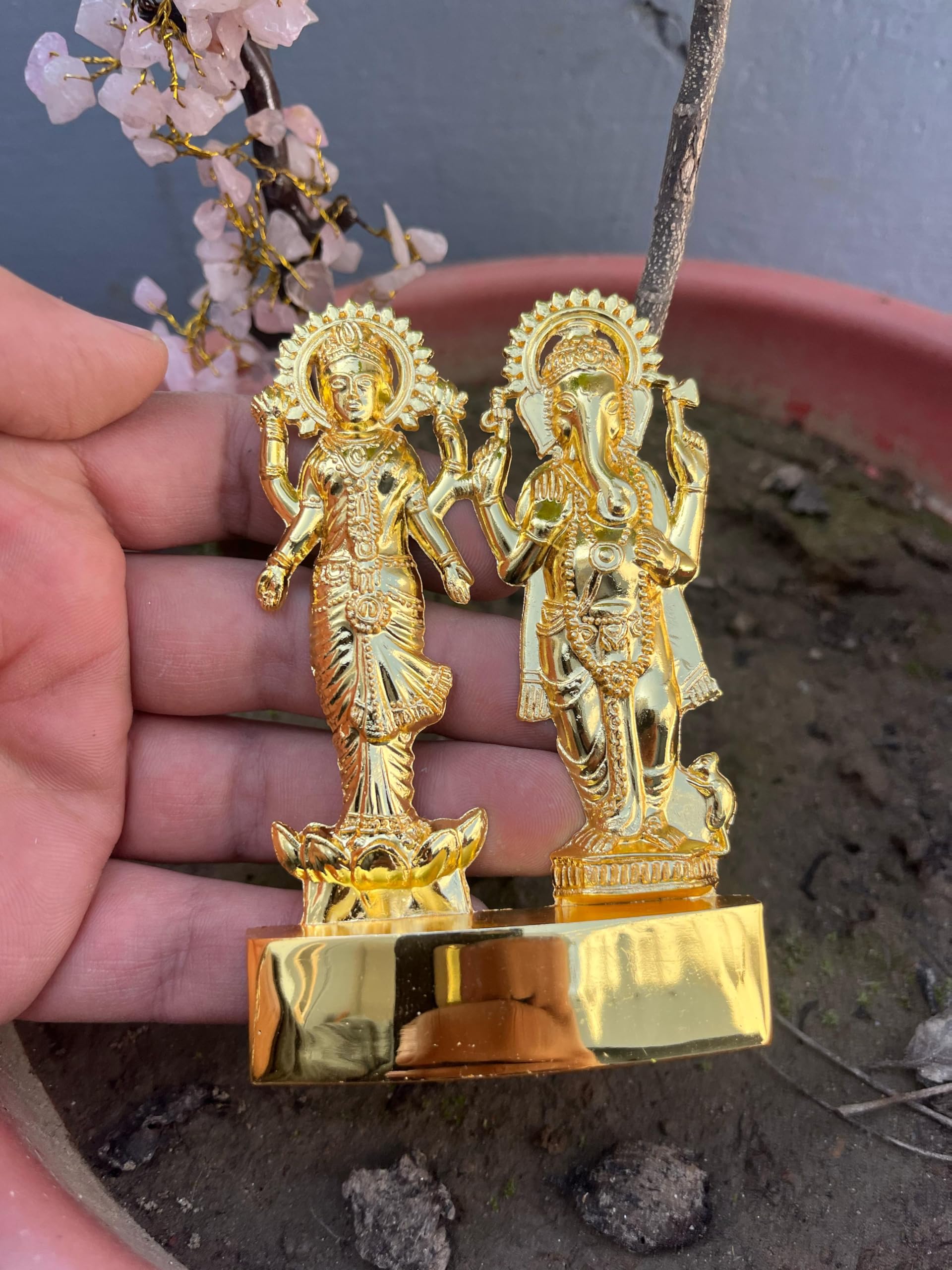 Buy N Relax Laxmi Ganesh Gold-Plated Decorative Standing Statue, 11 Cm, Religious Hindu Idols