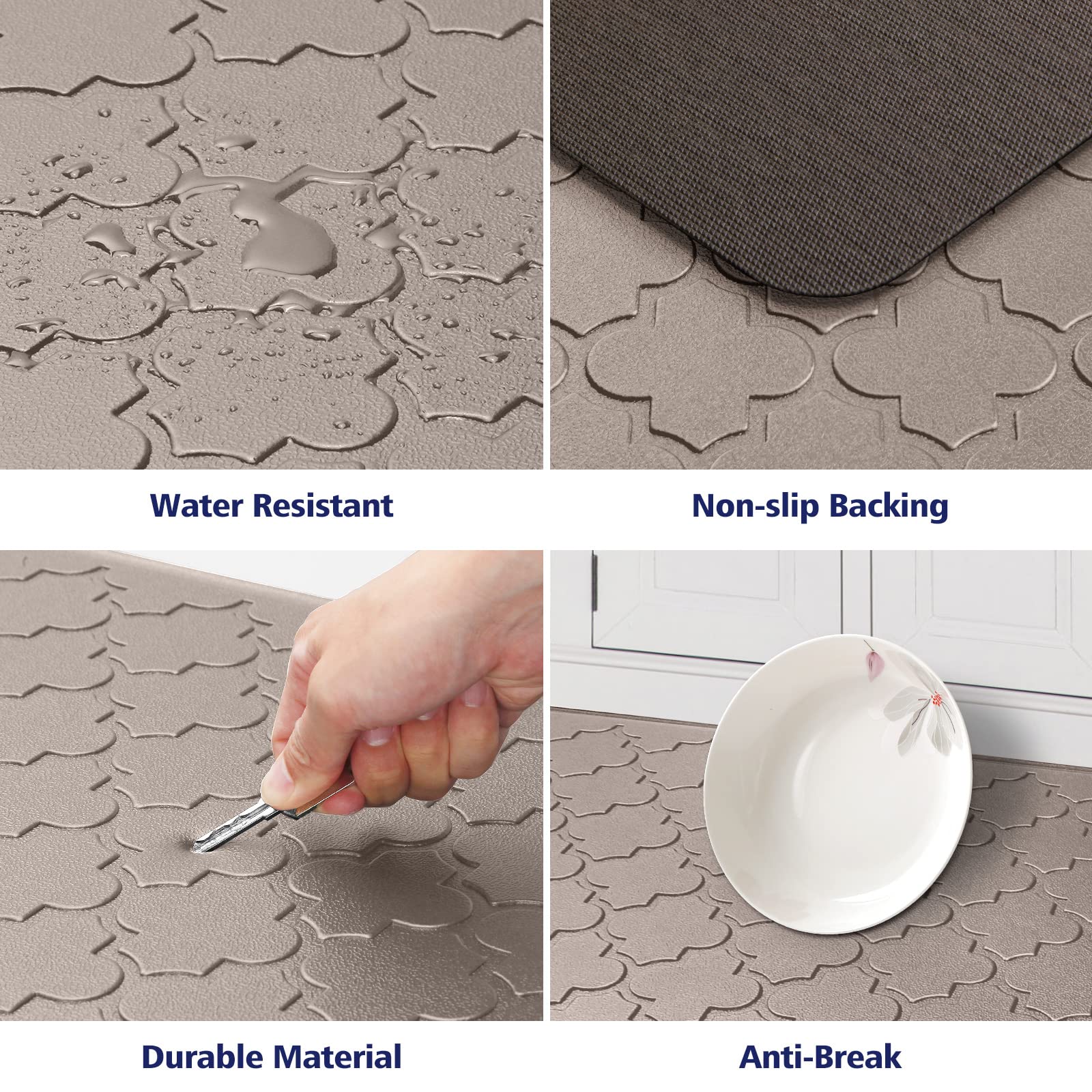 WISELIFE Kitchen Mat - Cushioned Anti-Fatigue Foam, Non-Slip, Waterproof, 17.3"x28", Khaki
