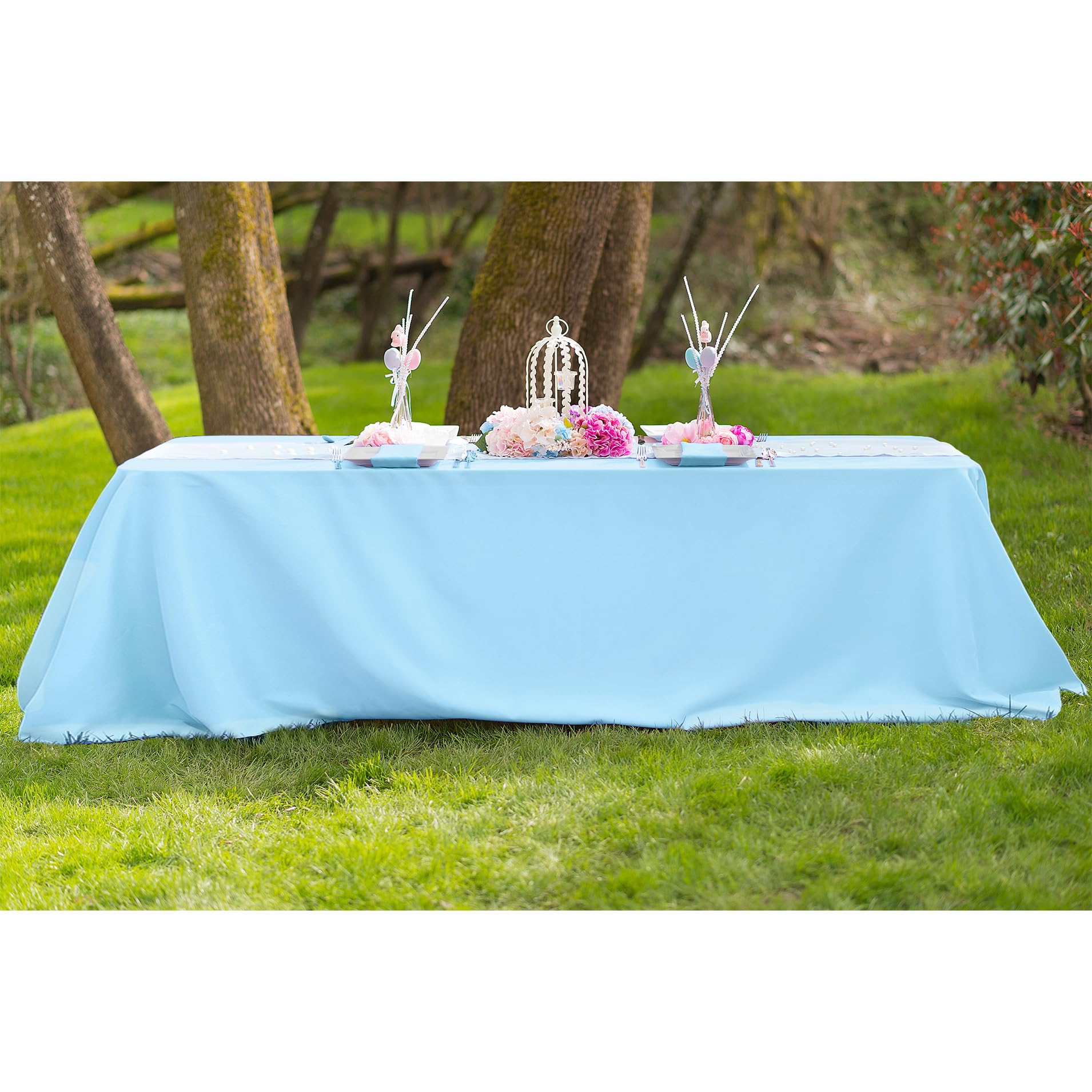 Ltc Linens Bulk 10-Pack Baby Blue Rectangular Tablecloths 90 In X 156 In With Rounded Corners - Table Covers For 8 Ft Table With