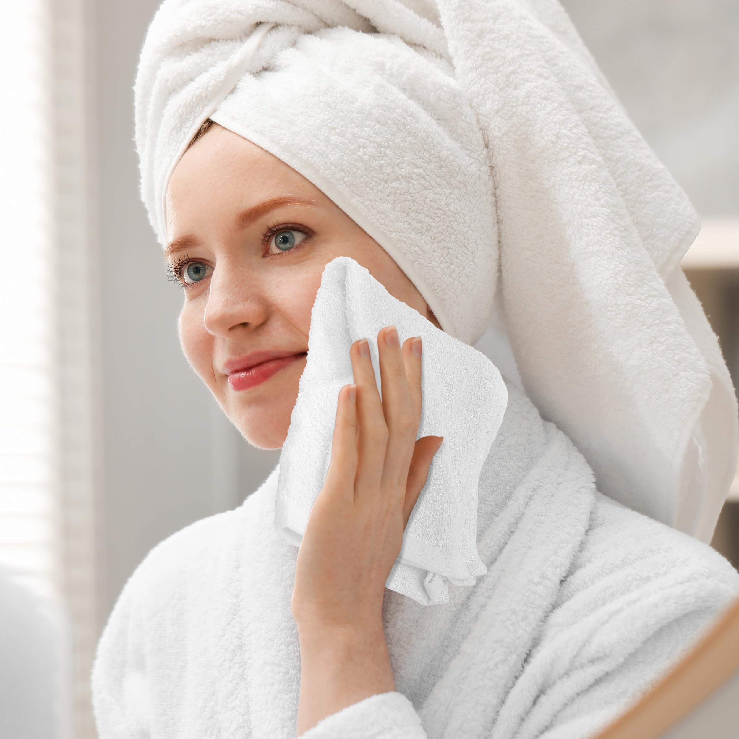 Oakias 100% Cotton Wash Cloths 24 Pack White - 12 X 12 Inches Ring Spun Cotton Facial Towels - Highly Absorbent Quick Dry Spa To