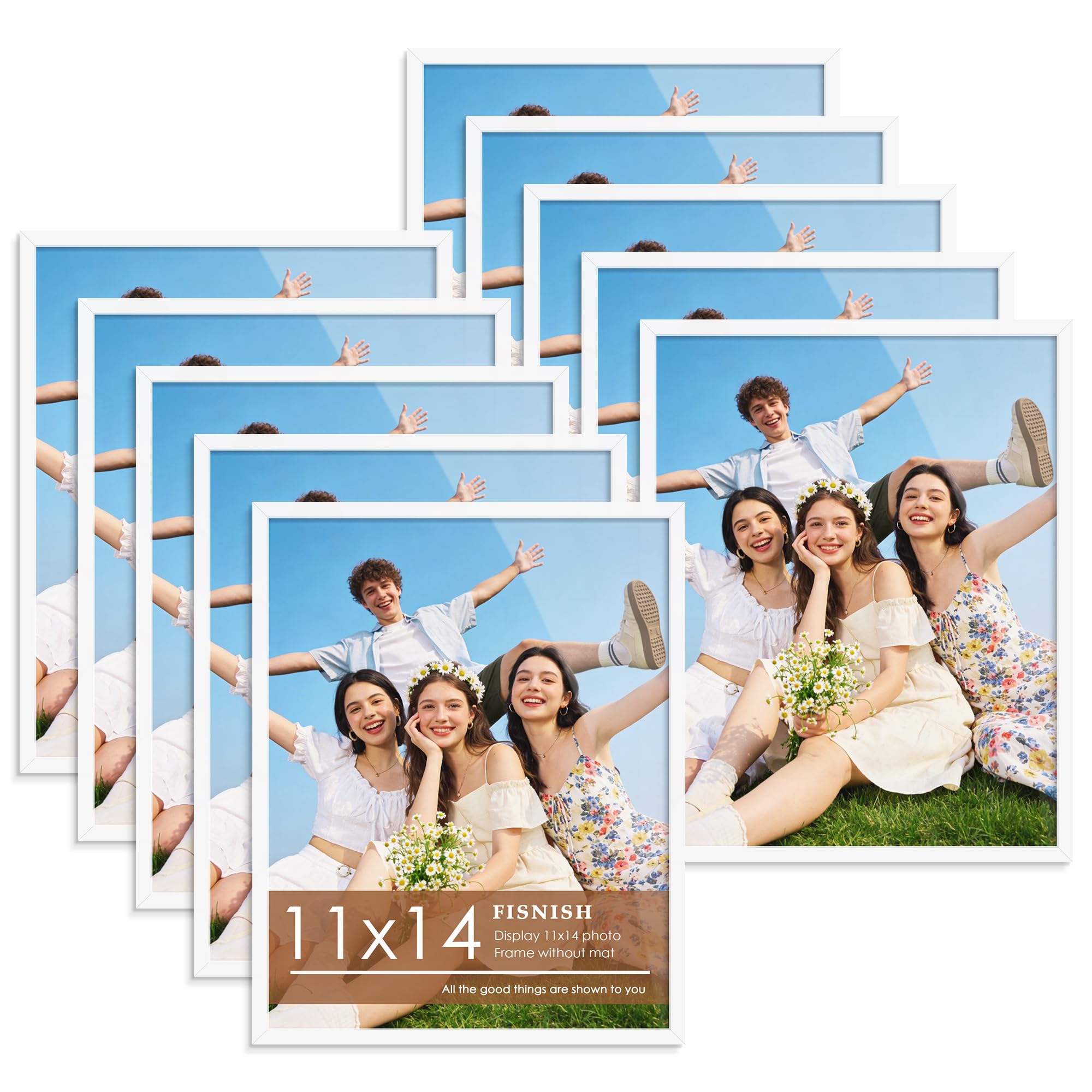 Fisnish 11x14 Picture Frame Set of 10, White Frames 11x14 for Tabletop Display, Horizontal or Vertical Wall Mounting
