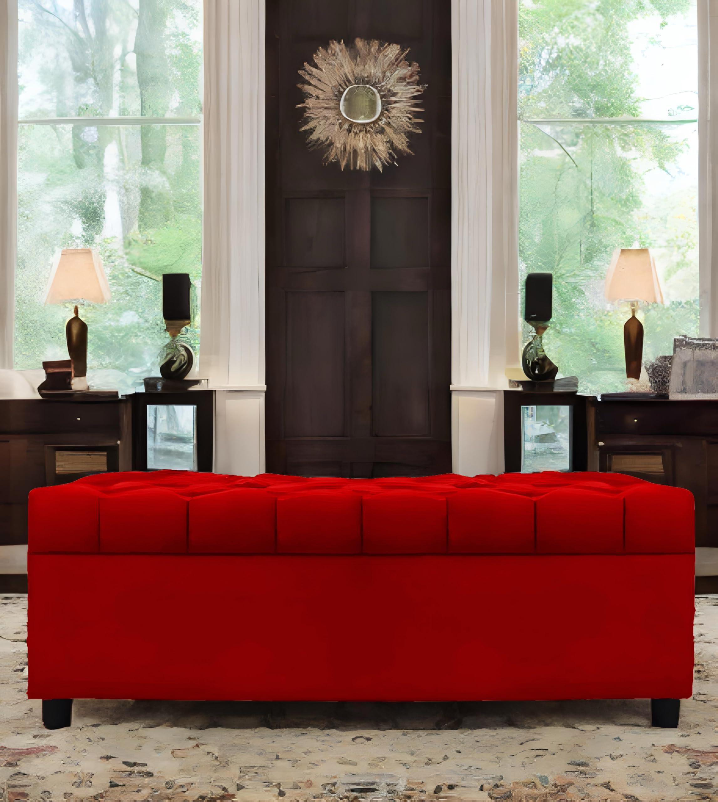 Amata Eagle 2 Seater Ottoman/Pouffe Red Suede Velvet Fabric Perfect For Home Living Office Room And Guests (Red 3, 2 Seater)(3 Y