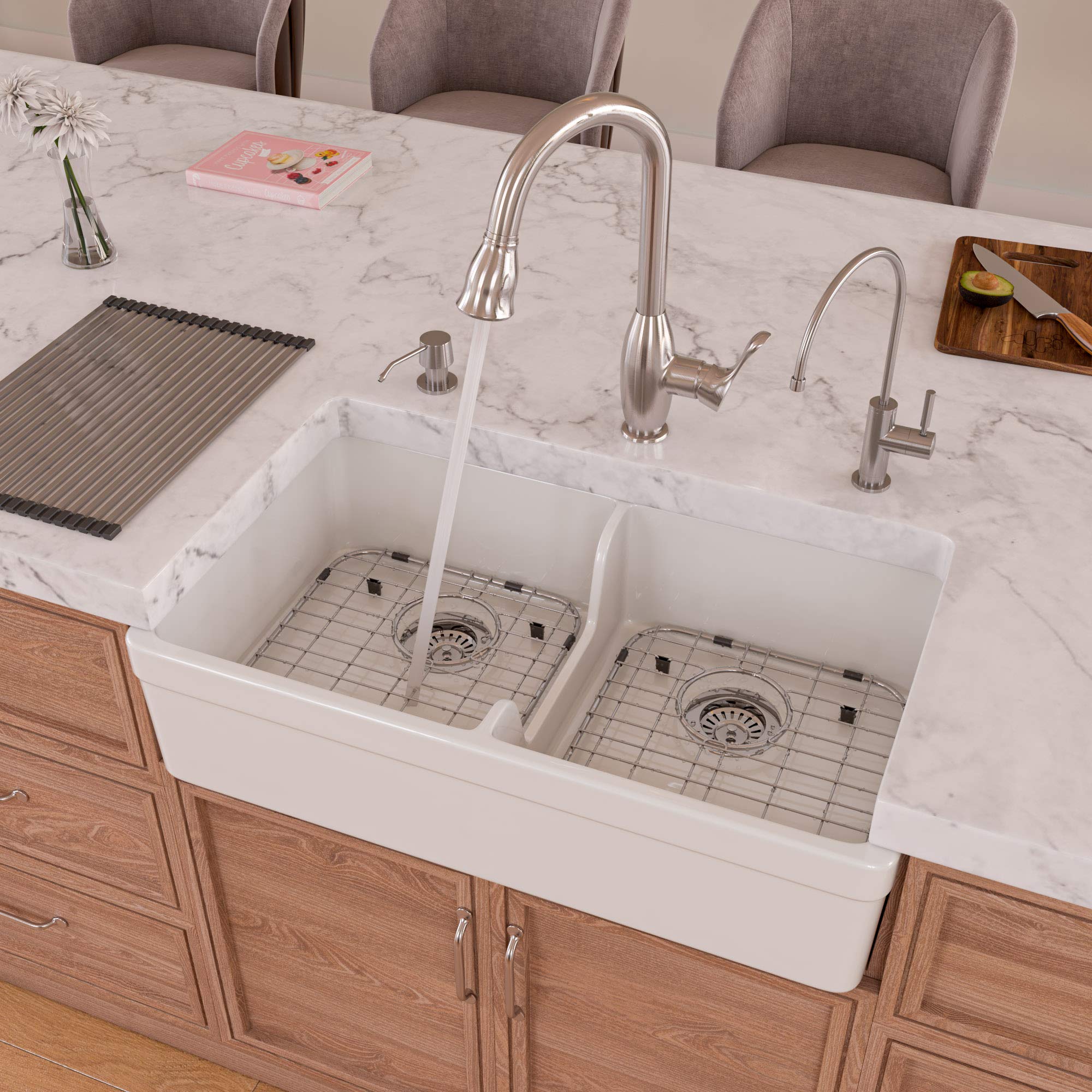 Alfi Brand Ab5123 32-Inch Short Wall Double Bowl Fireclay Farmhouse Kitchen Sink With 1 34-Inch Lip White