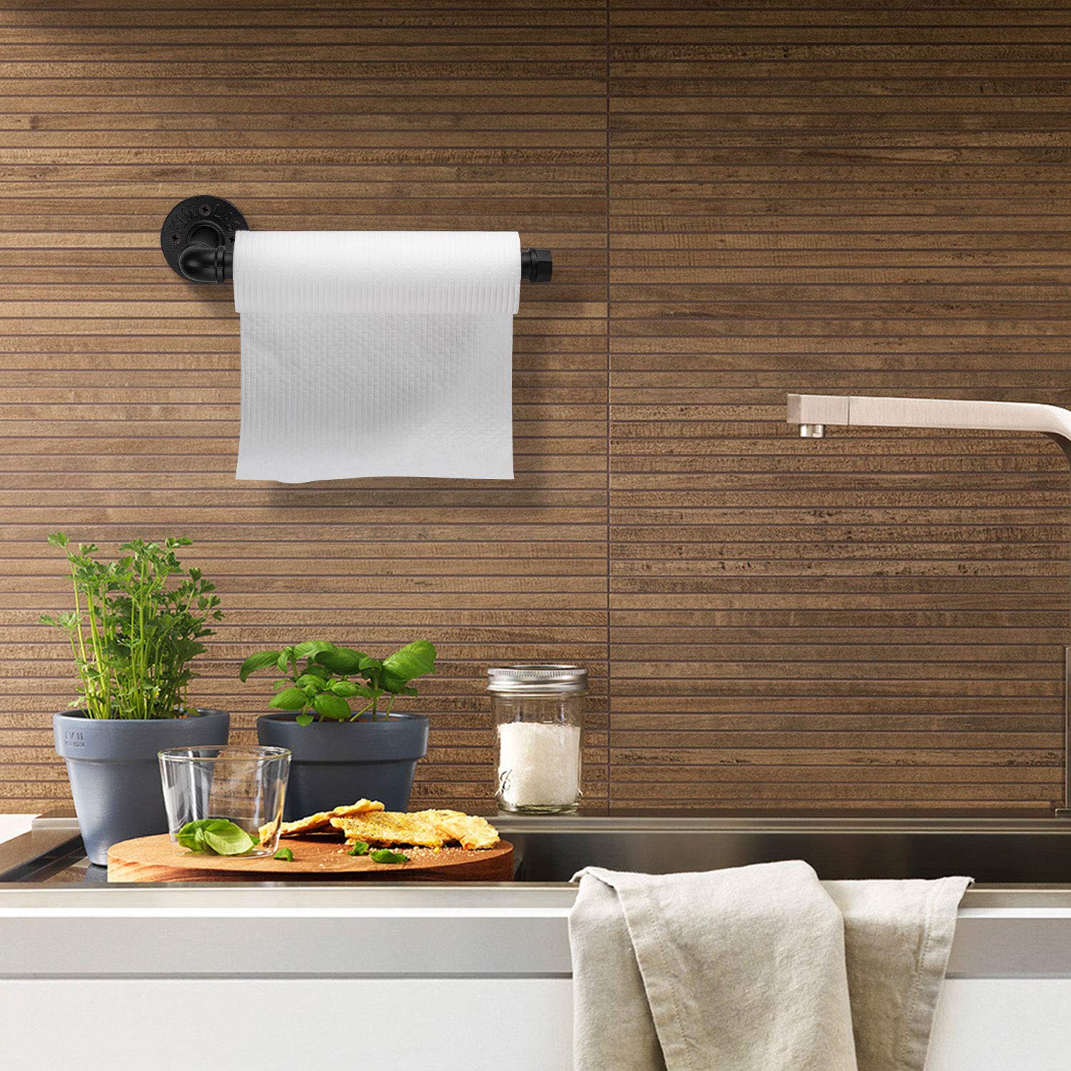 Industrial Pipe Kitchen Paper Towel Holder Elibbren Heavy Duty DIY Industrial Rustic Wall Mount Paper Towel Ract for Kitchen Bathroom  1 Pack