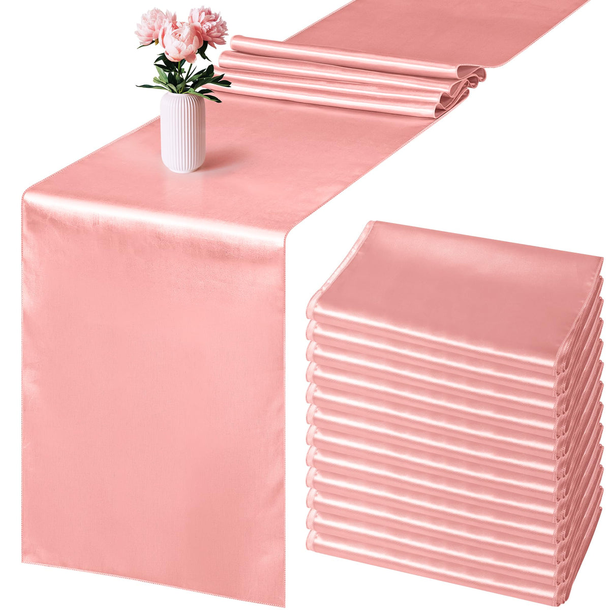Aneco 12 Pack Satin Table Runner 12 X 108 Inch Rose Gold Long Wedding Satin Silk Table Runner For Wedding Banquet Graduations Bi
