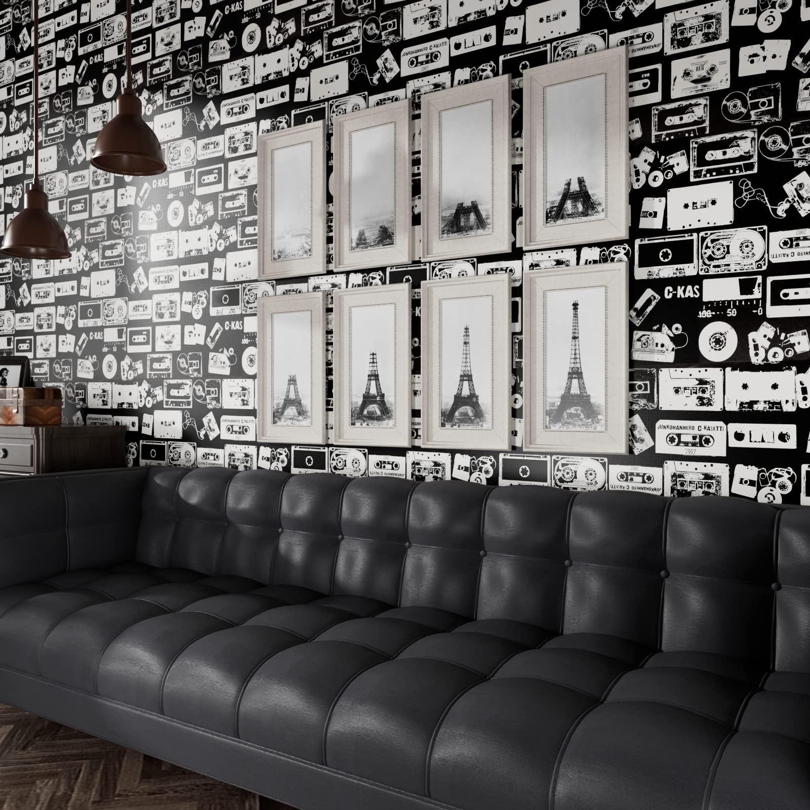 Hellowall 17.71''X 315'' Black And White Wallpaper Removable Wallpaper Stick And Peel Vintage Video Cassette Tape Wall Paper Sti