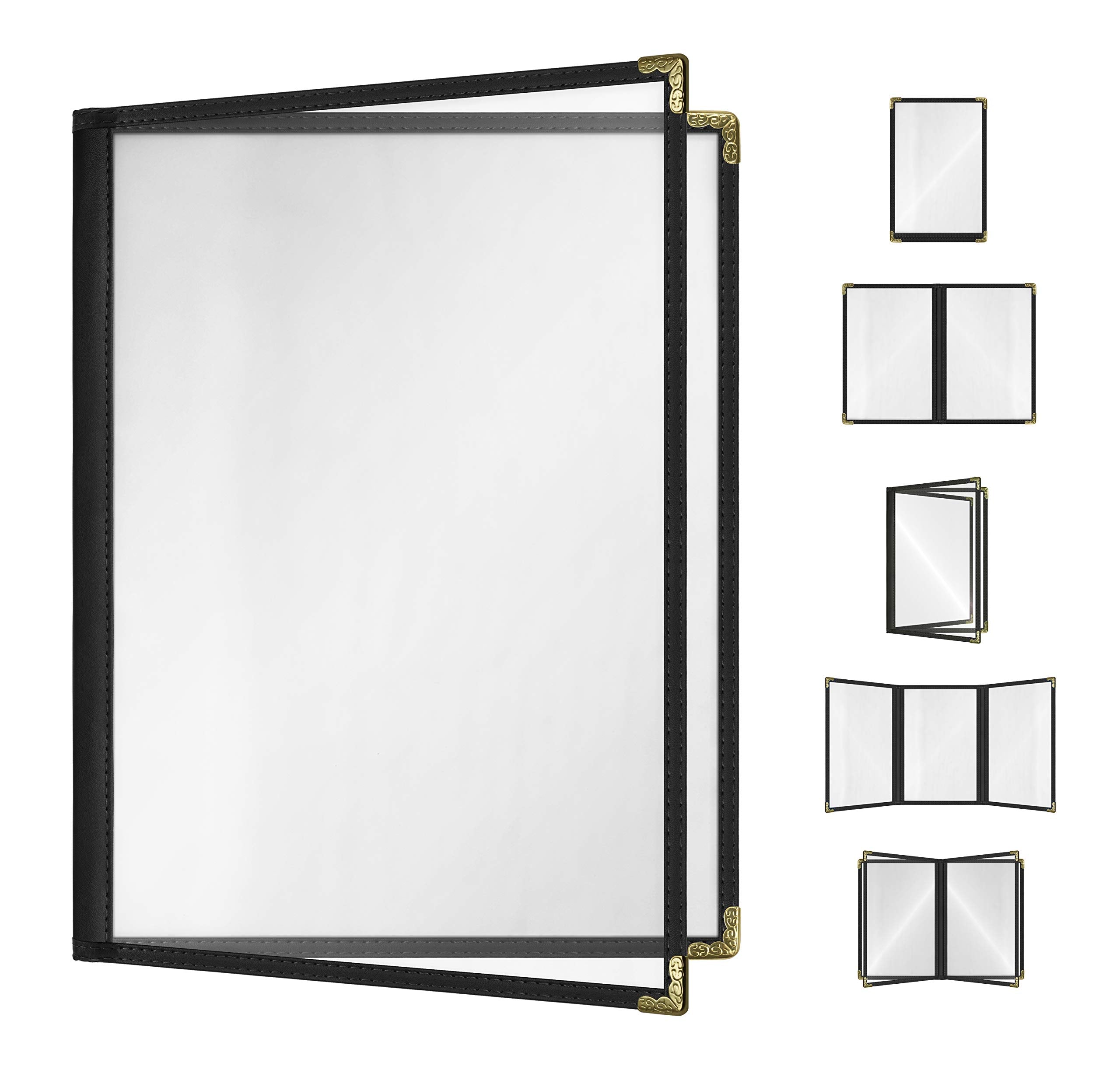 Goodsmart Restaurant Menu Covers - 25 Pack Black 8.5 '' X 11 '', 2-Page/4-View, Side-Loading Vinyl Menu Holders, Clear Sleeves,