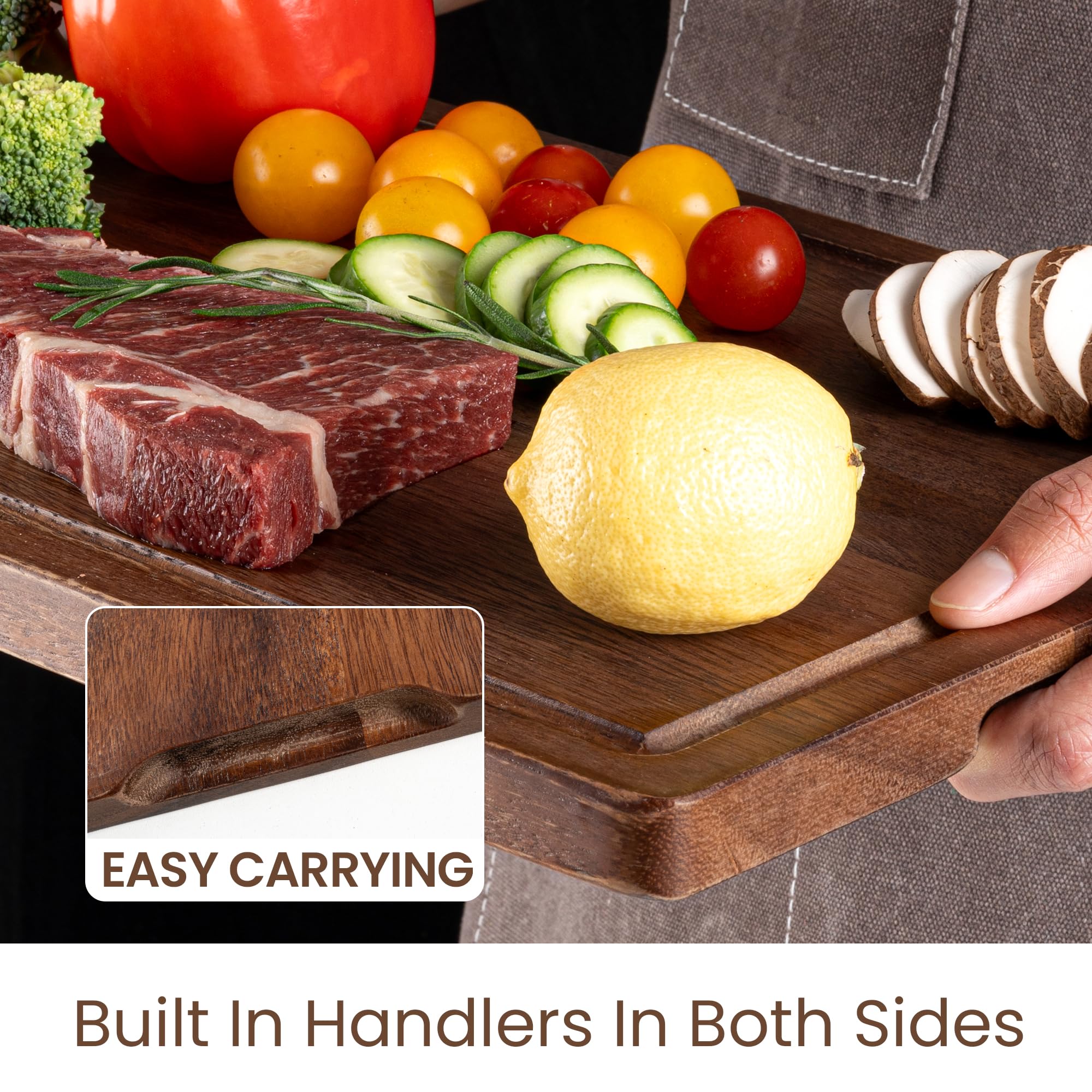 Fun Memories Black Walnut Cutting Board for Kitchen, Reversible Large Butcher Block Cutting Board Carving Board with Juice Groov