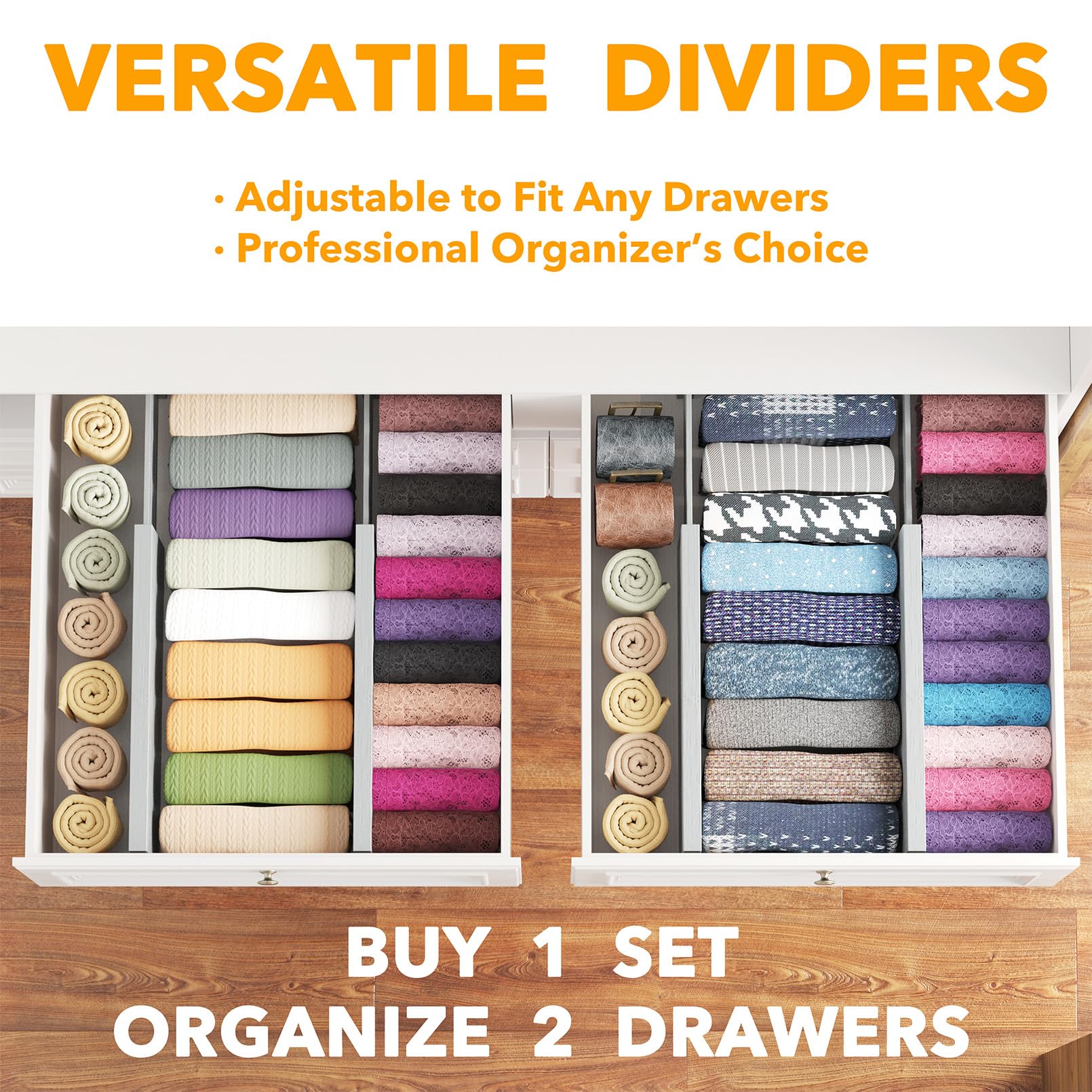 SpaceAid Bamboo 4 Pack Dresser Drawer Dividers, 4.65 High Adjustable 12.5-17    Drawer Organizers, Expandable Organization for C