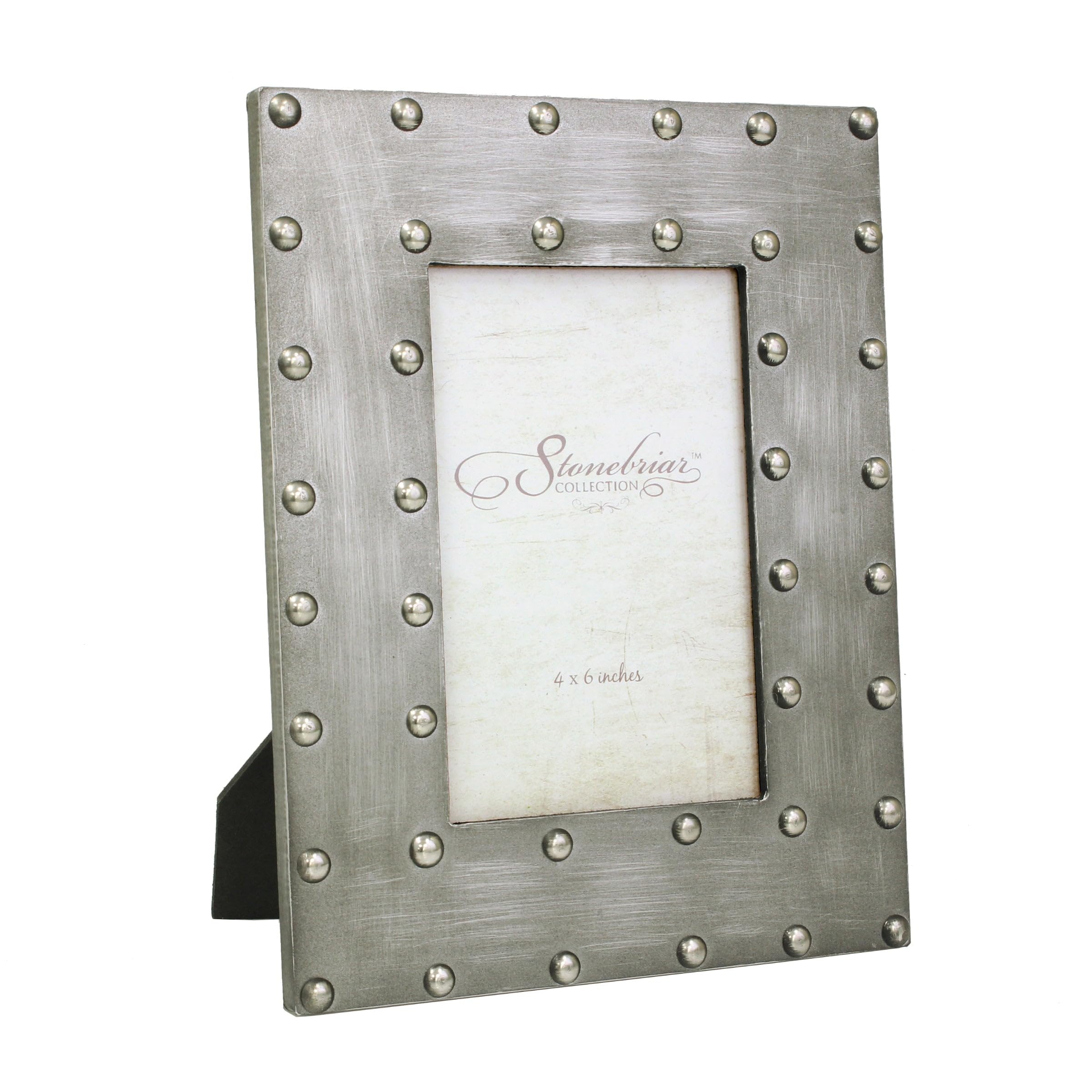 Stonebriar Industrial Distressed Metal Photo Frame with Rivet Detail, Decorative Picture Frame for Table Top or Wall Hanging Dis