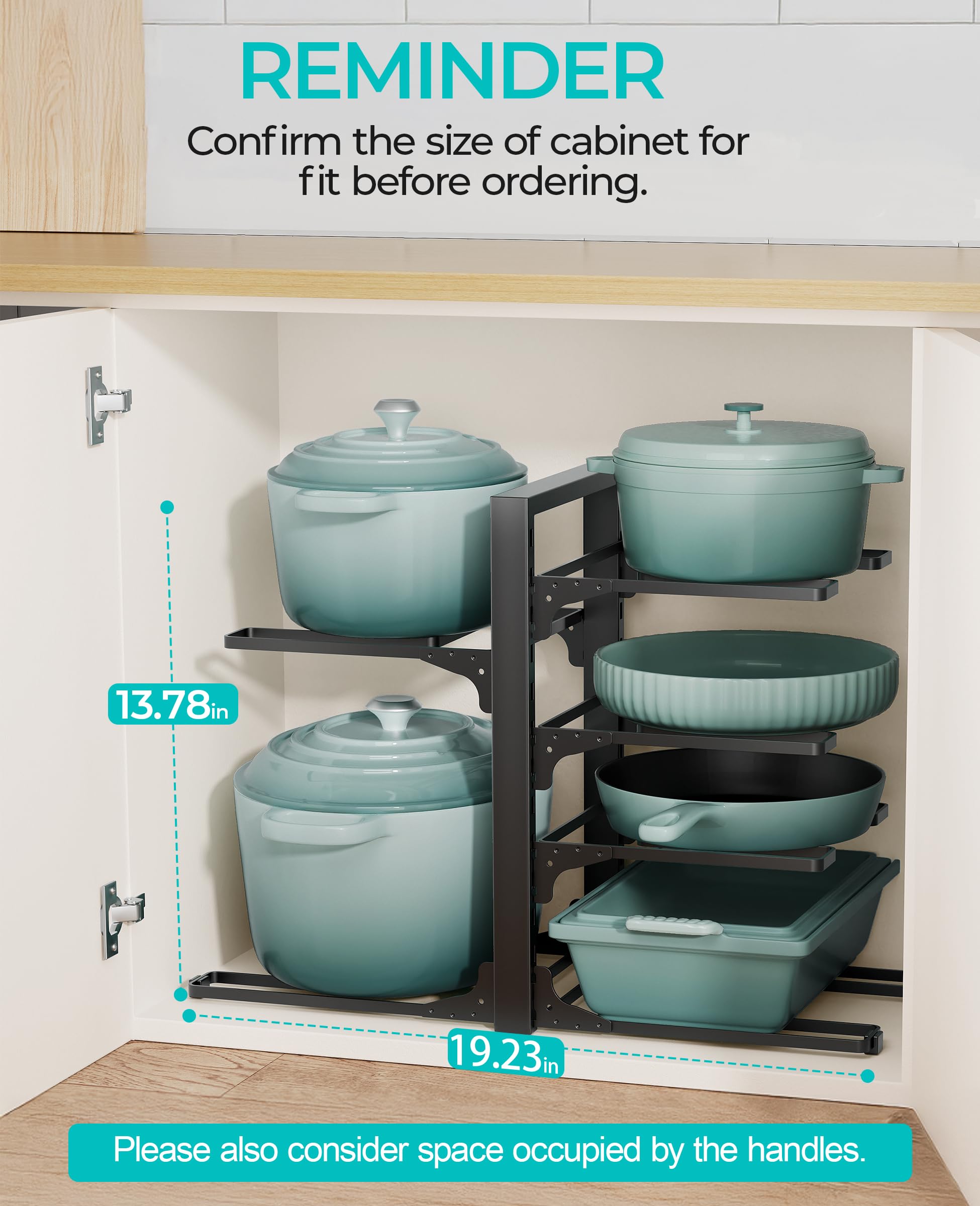 ORDORA 6-Tier Pots and Pans Organizer under Cabinet, Kitchen Cabinet Organizers and Storage, Heavy Duty Pots and Pan Storage Rac