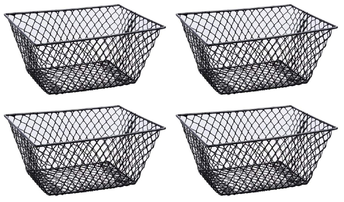 Small Metal Rectangular, Oval And Round Wire Baskets With Handles, Black And White, 4-Ct Sets (Rectangular Black Without Handles