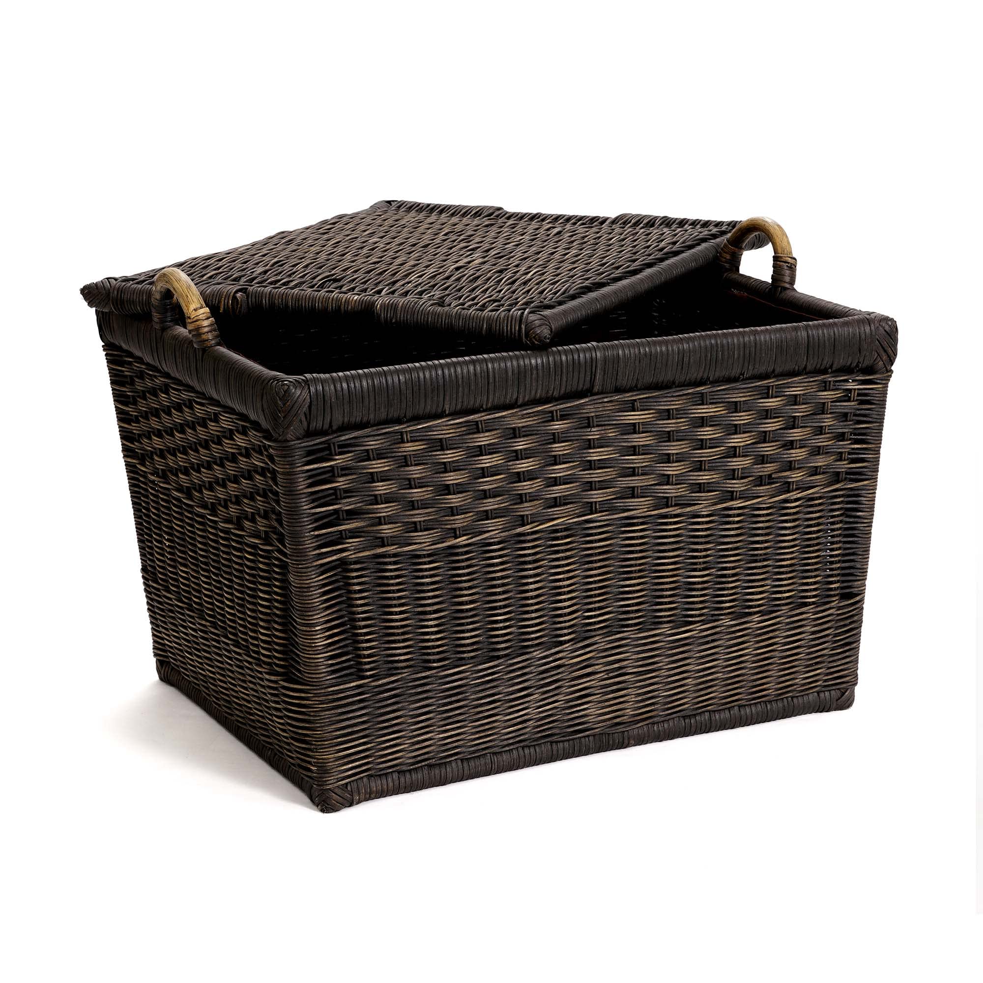 The Basket Lady Lift-Off Lid Wicker Storage Basket, Medium, 20 In L X 15 In W X 14 In H, Antique Walnut Brown