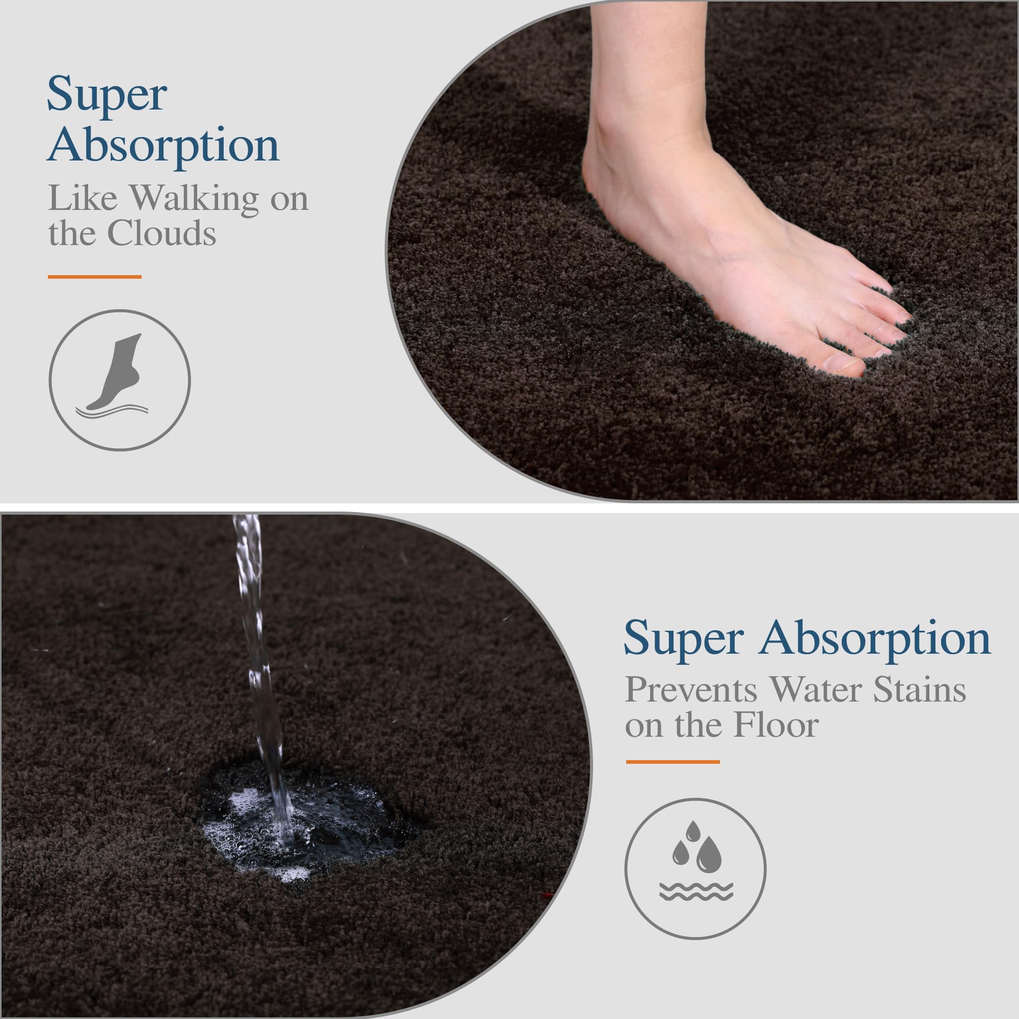 Walensee Bathroom Contour Rug (20X24, Brown) Non Slip Bath Mat For Bathroom Water Absorbent Soft Microfiber Shaggy Bathroom Mat