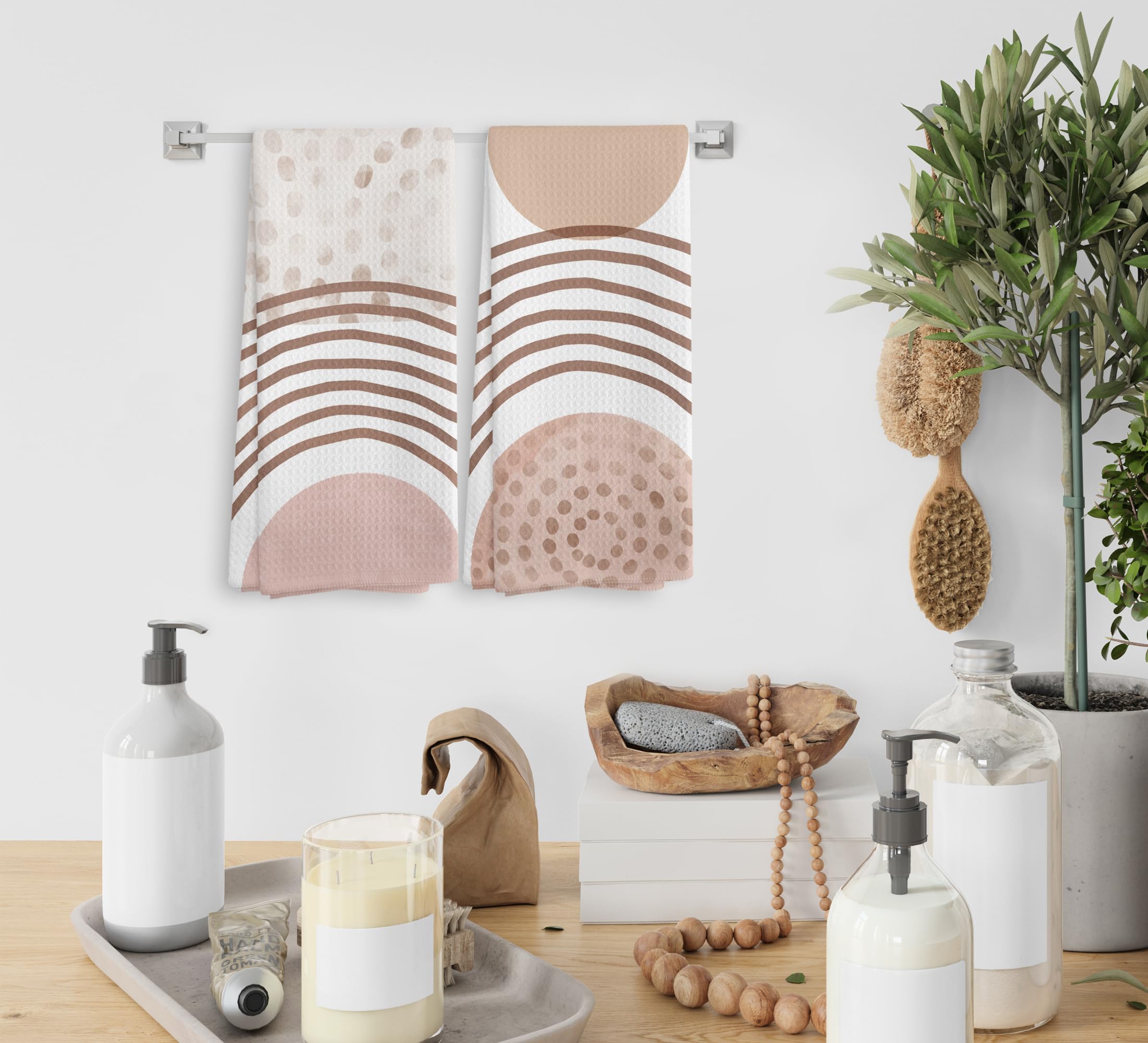 NOQL Boho Pink Kitchen Towels and Dishcloths Set of 2, Absorbent Hand Towels, Drying Cloth Hand Towels Tea Towels for Bathroom K