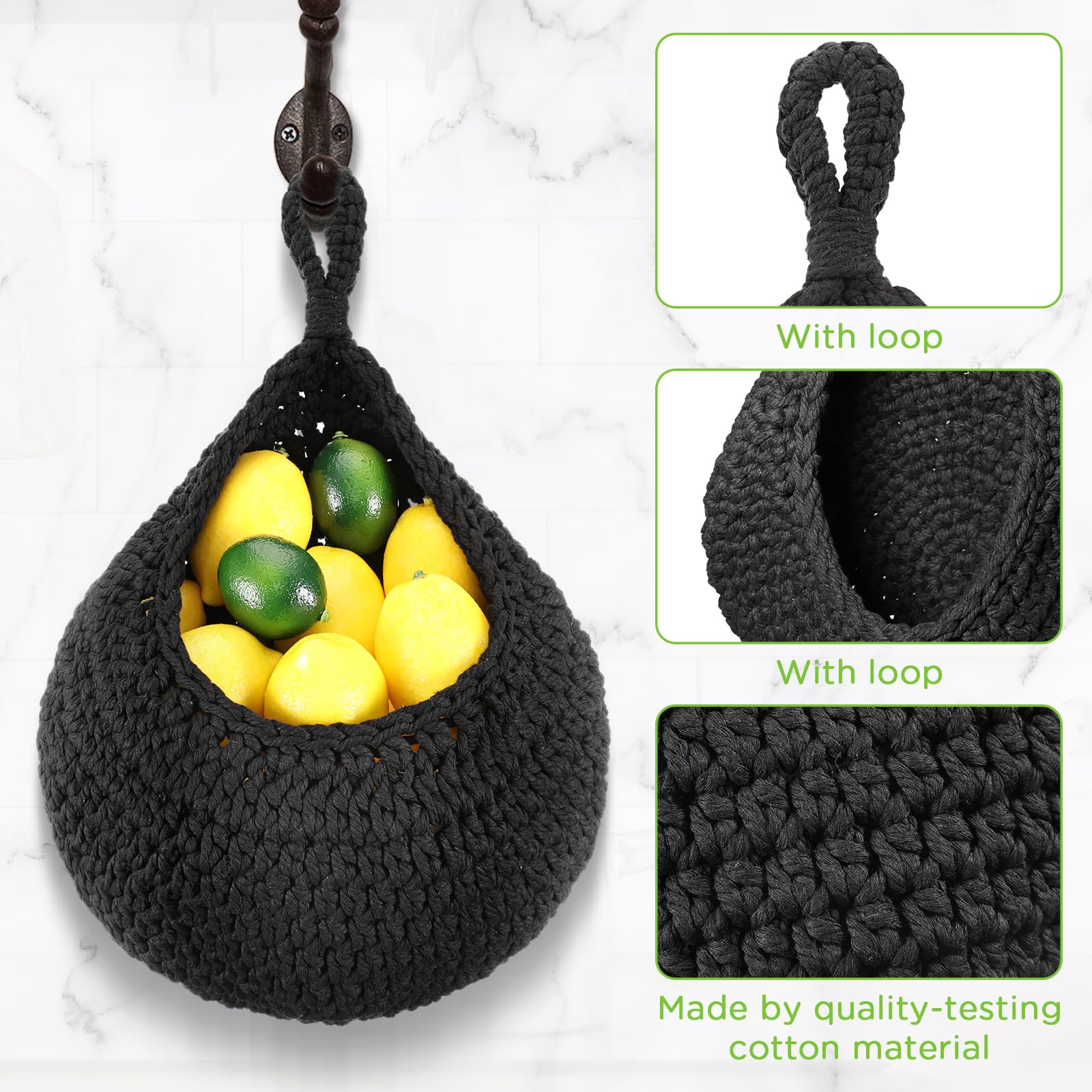 Dandat 3 Pcs Large Hanging Fruit Baskets For Kitchen Teardrop Hanging Wall Baskets Bohemian Handwoven Hanging Holder For Kitchen