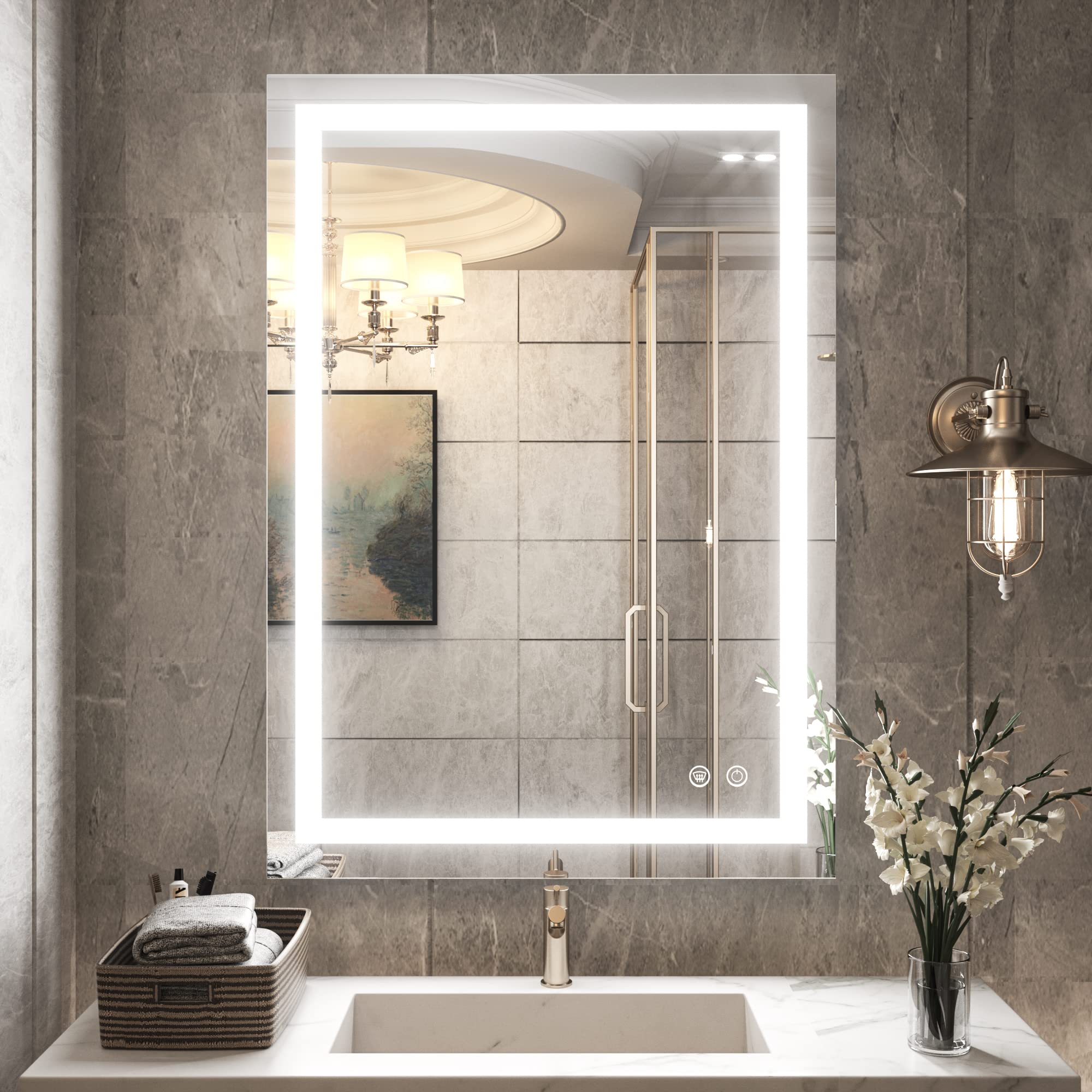 Tetote Bathroom Led Lighted Wall Mirror Fashion Bathroom Decor Vanity Mirror Memory Dimmable Touch Switch Control (28X20) Birthd