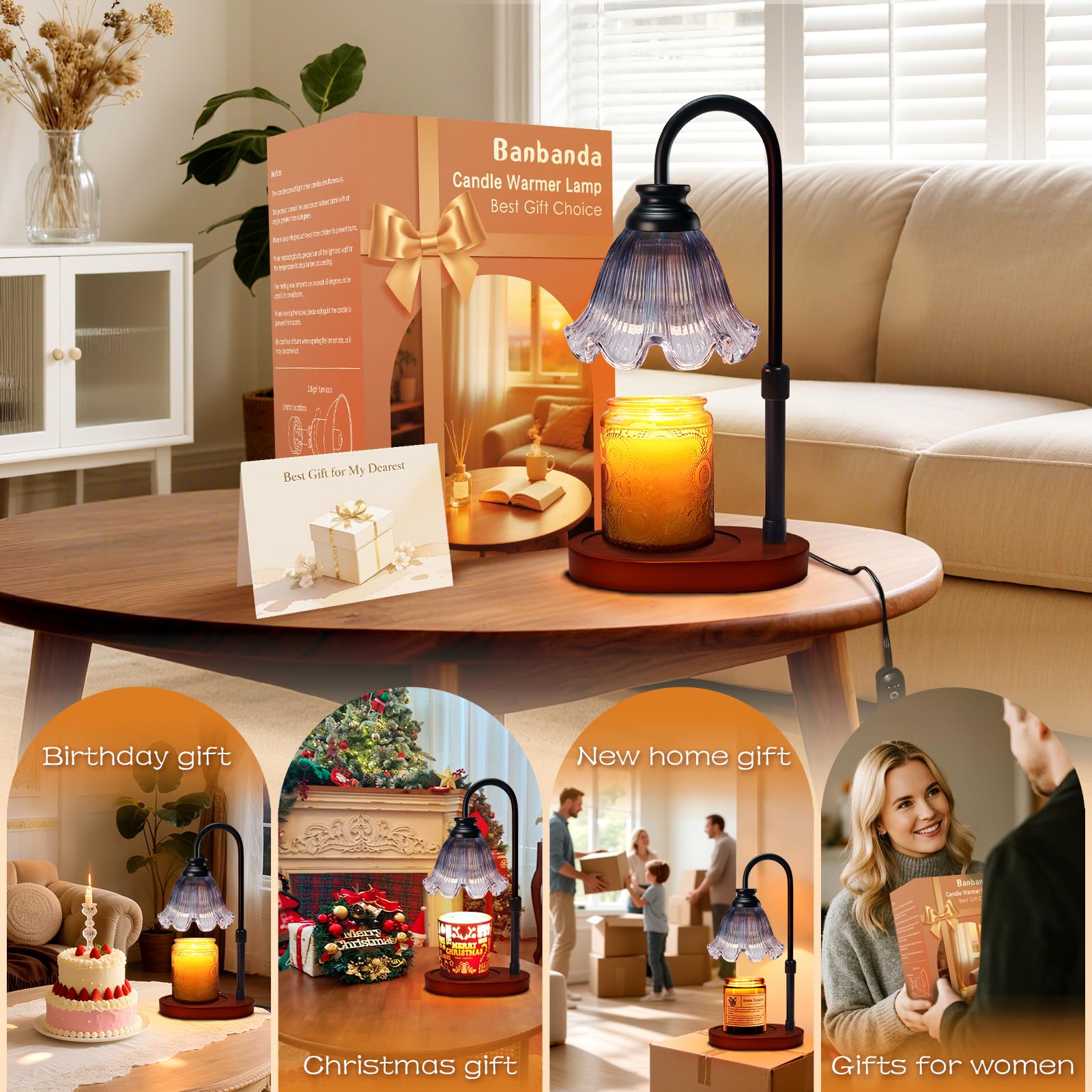 Flower Candle Warmer Lamp with Timer: Birthday Gifts for Women Mom, House Warming Gifts New Home Decor, Dimmable Candle Warmer f