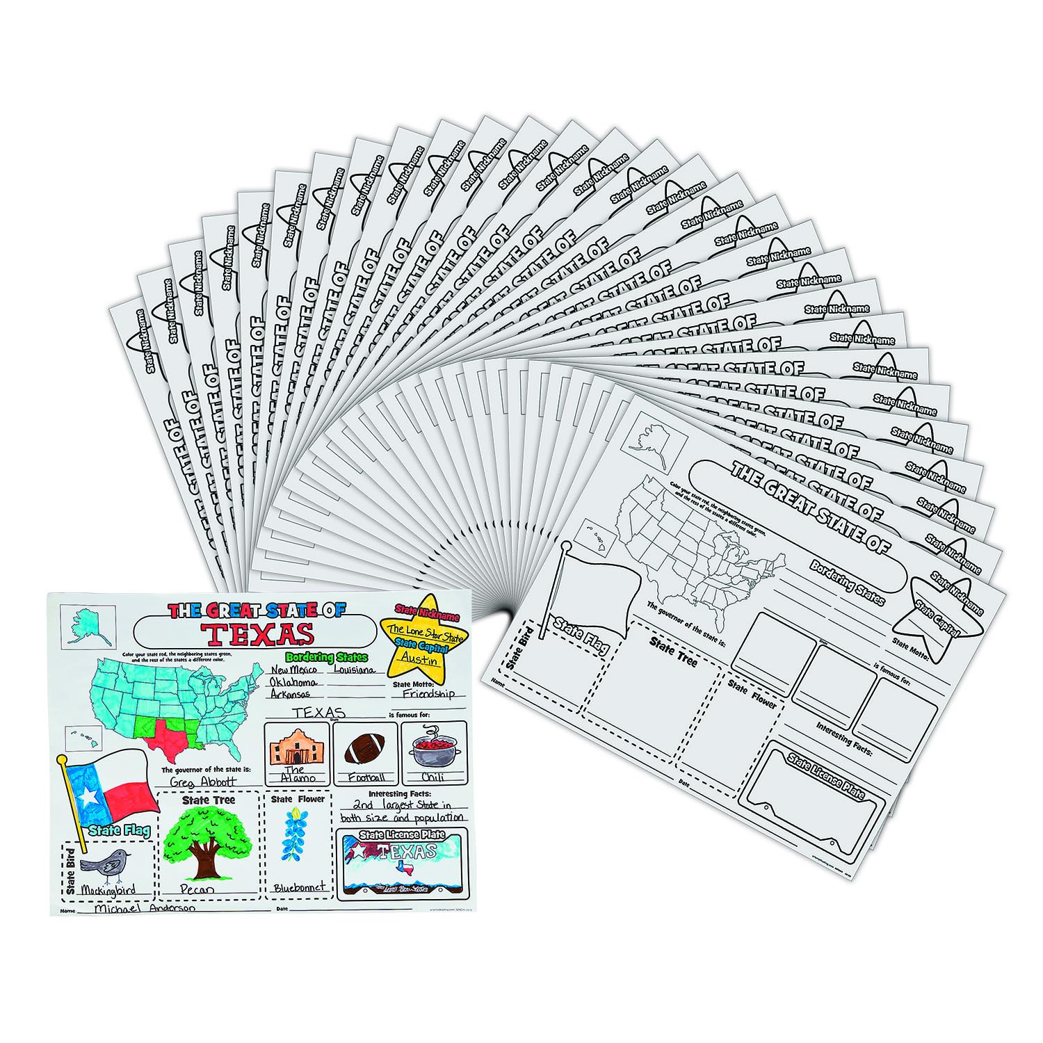 Color Your Own All About My State White Paper Posters - 22 x 17, (30 Pcs) - Fun, Engaging & Educational Geography Craft for Kids