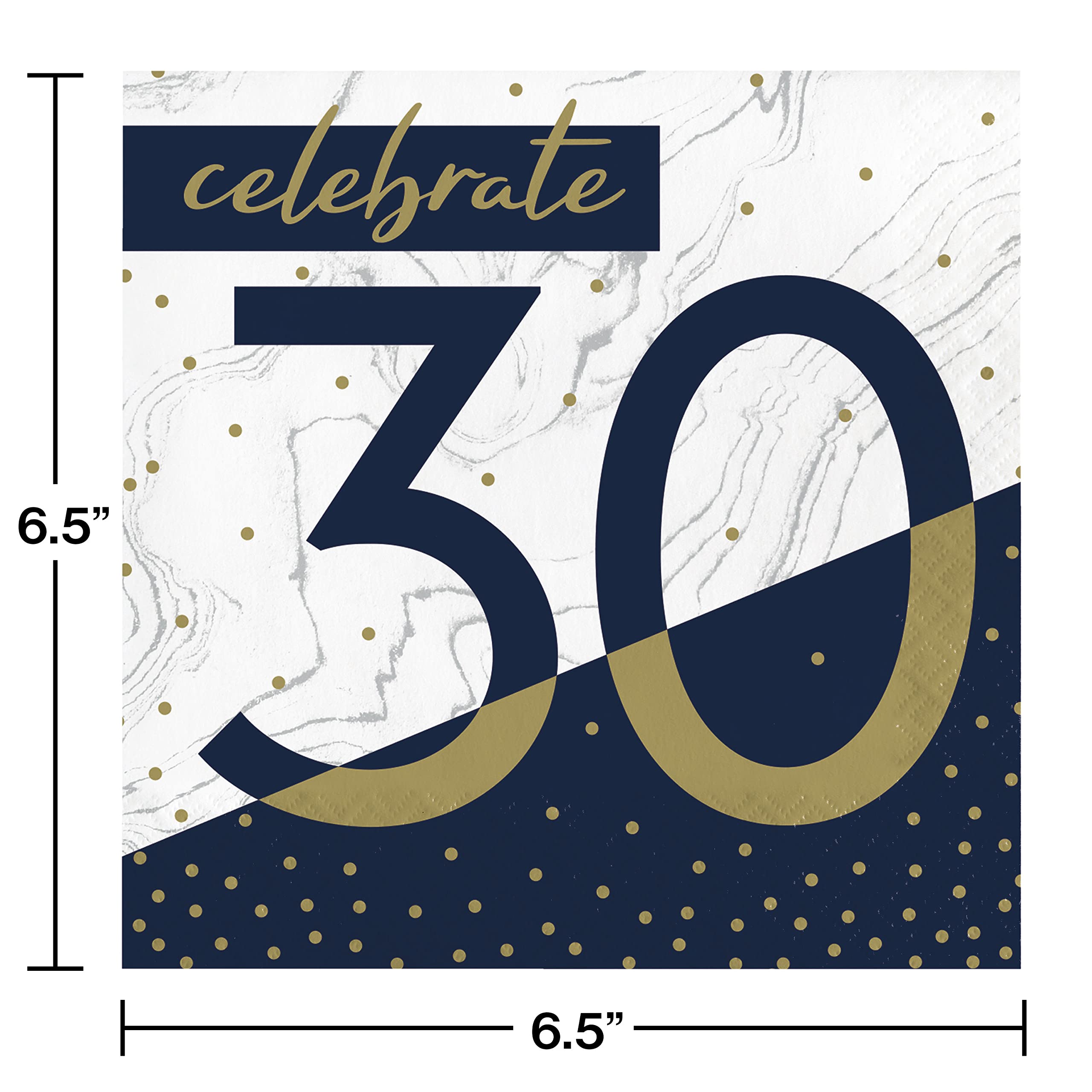 Trendware Navy And Gold 30Th Birthday Napkins, 48 Ct