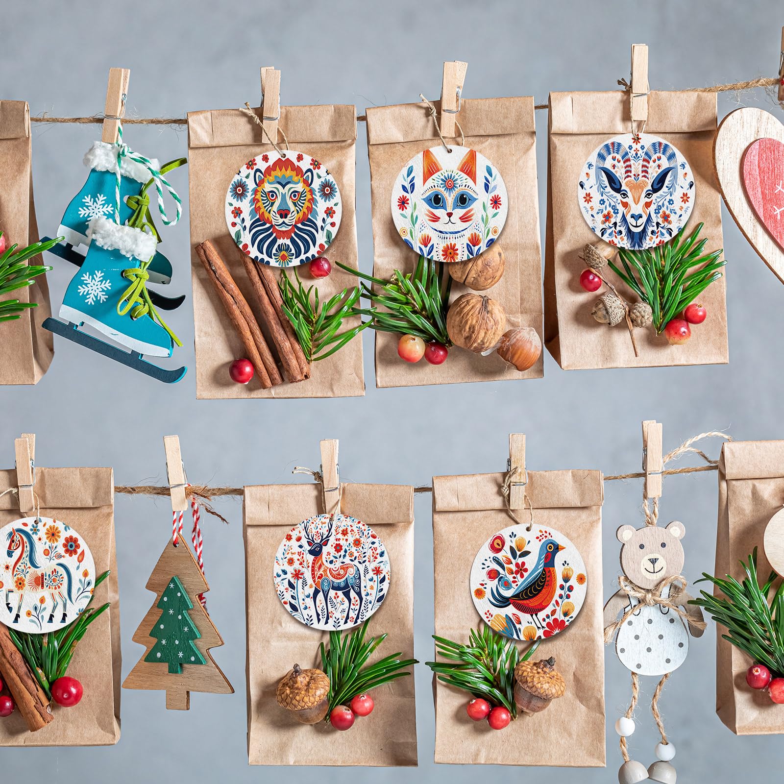 Cinnvoice 24 Pcs Scandinavian Folk Style Christmas Ornament Scandinavian Folk Ornament Bundle Swedish Norwegian Christmas Orname