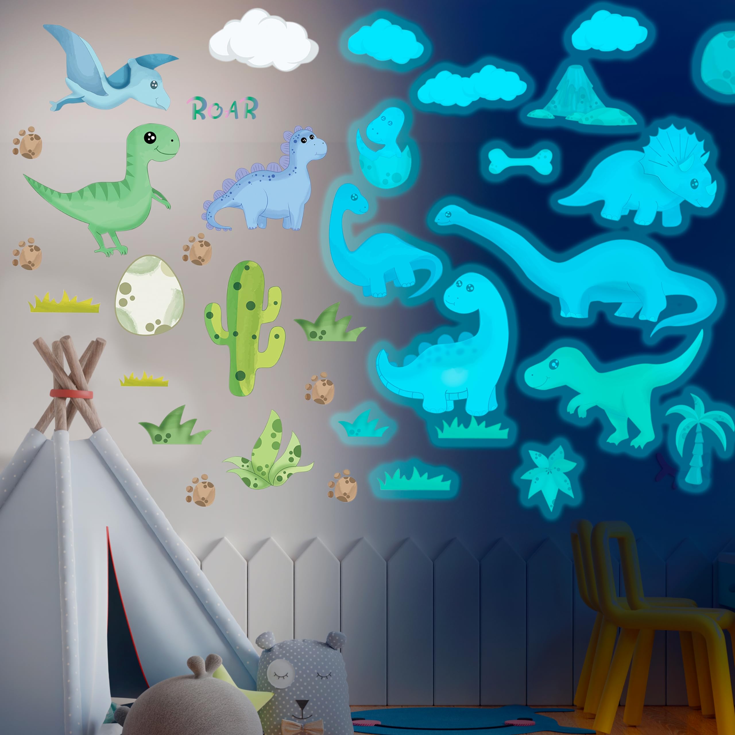 Dinosaur Room Decor Glow in The Dark Dinosaur Wall Decals for Boys Bedroom  Kids Wall Stickers Birthday Christmas Gift for Toddler. Dino Wall Decals for Nursery Room Dinosaur Toys