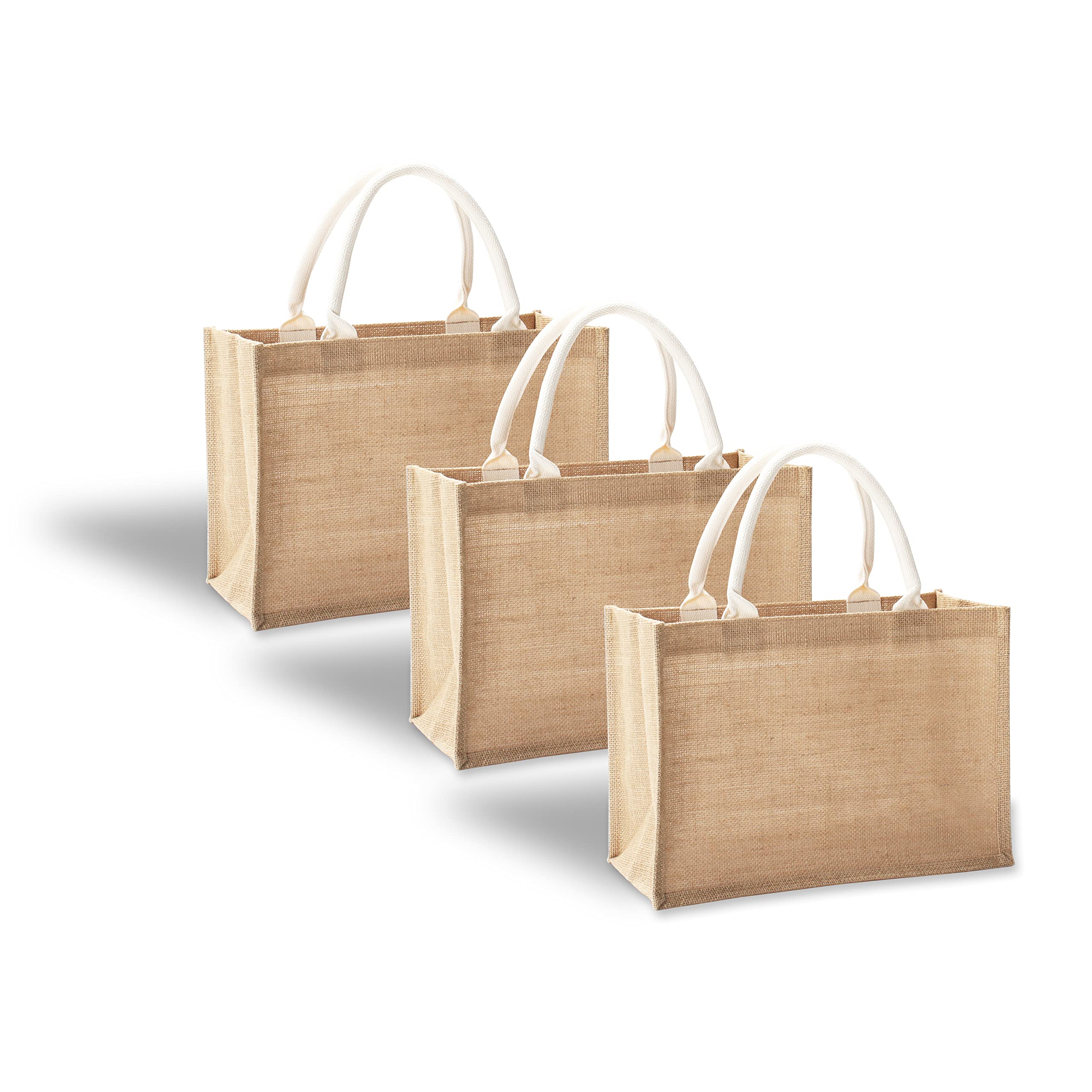Yaceyace Jute Bags With Handles, 14.5'' X 6.7'' X 10.2'' Pack Of 3 Medium Burlap Tote Bags Resuabale Grocery Bags Jute Gift Bags