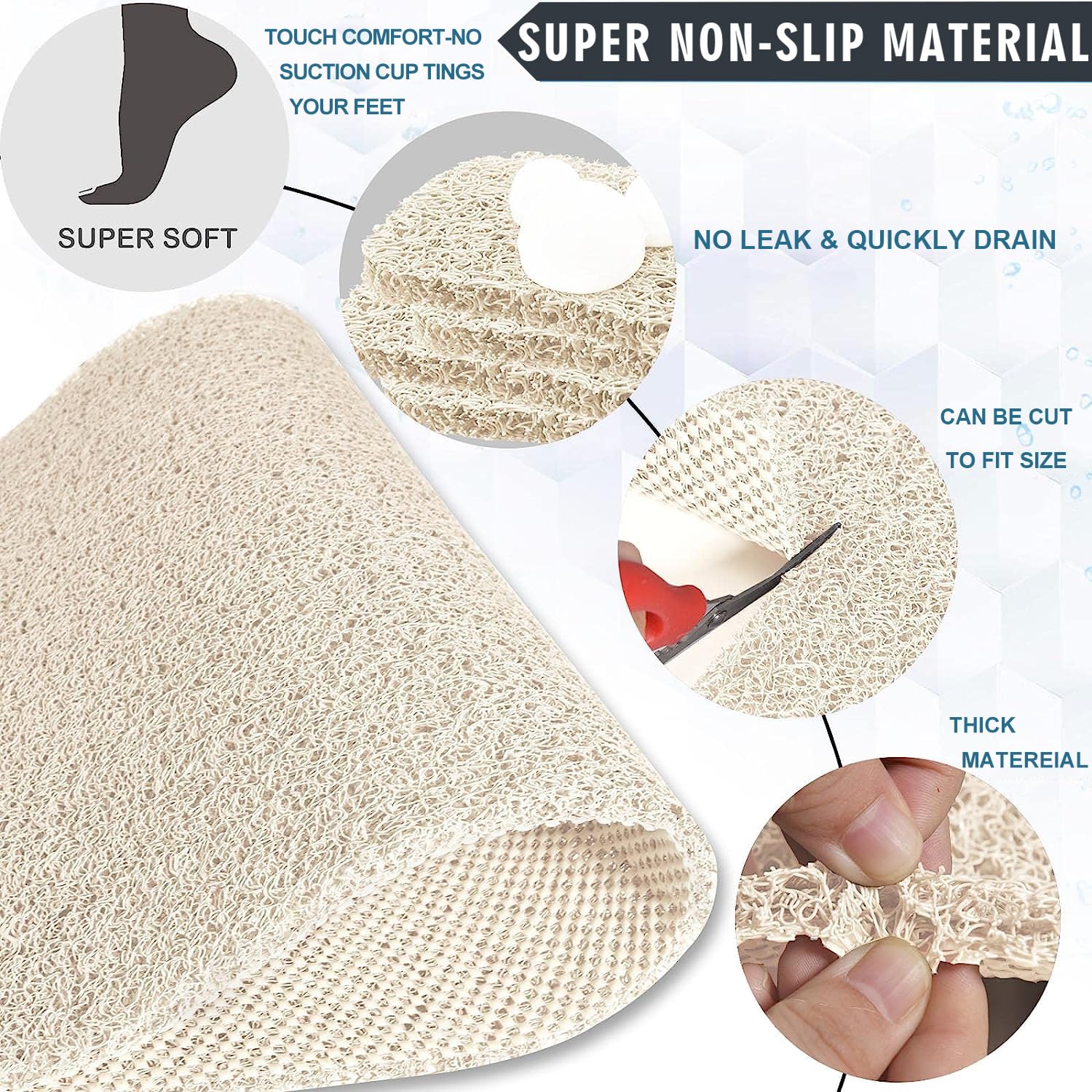 Extra Large Shower Mats Non Slip, 17.1  59 Inch, Pvc Loofah Bathroom Mats, Loofah Mats For Shower And Bathroom, Quick Drying, Be