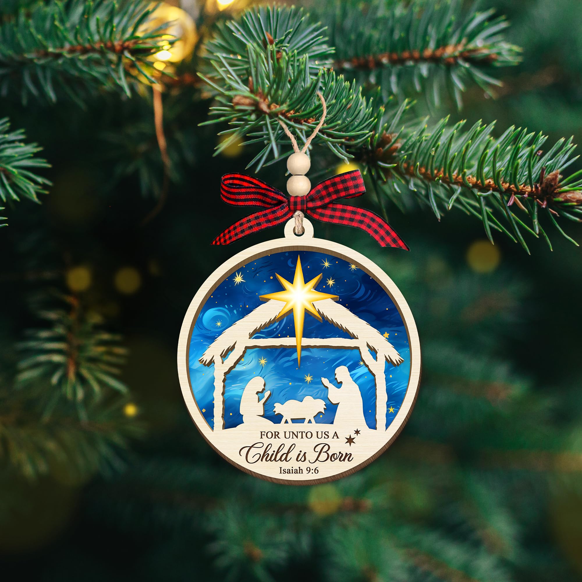 HEXMOZ Nativity Scene Christmas Ornaments - Catholic Religious Gifts for Women, Men - Christian Ornaments for Christmas Tree, Na