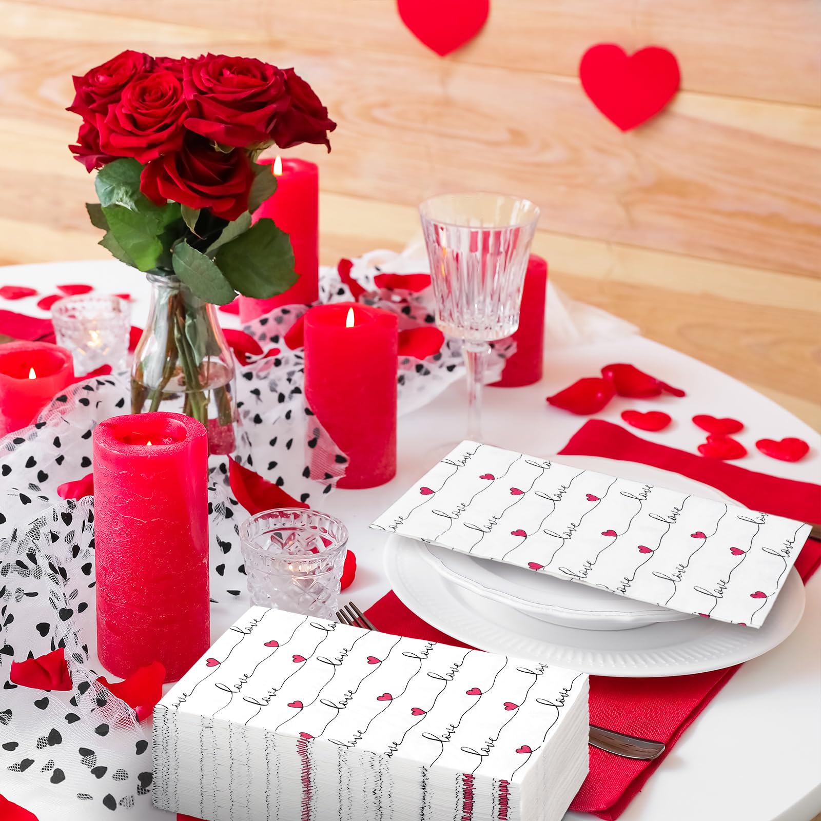Anydesign 100Pcs Valentine'S Day Guest Napkin Love Hearts Disposable Napkins Sweet Dinner Hand Napkin For Wedding Anniversary Br