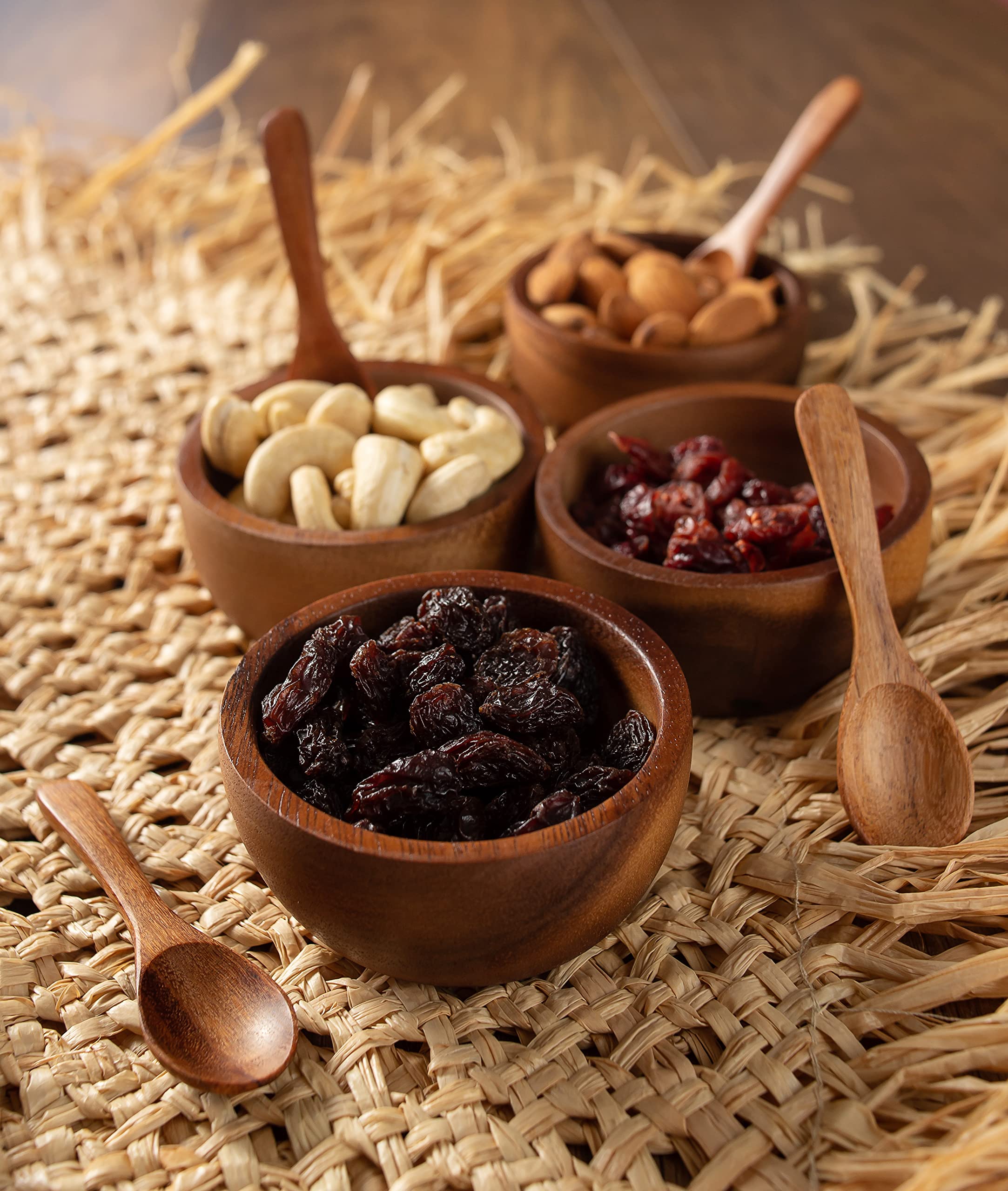 Miniature Doll Size Tiny 2'' Dia Acacia Calabash Wood Bowl For Condiments, Dip Sauce, Nuts, Ketchup, Jam, Herb, Prep, Olive, Sal